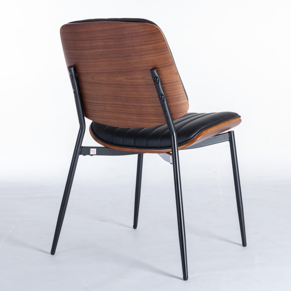 Mid-Century Modern Dining Chairs Set of 2, Faux Leather Seat, Walnut Bentwood Back, Black