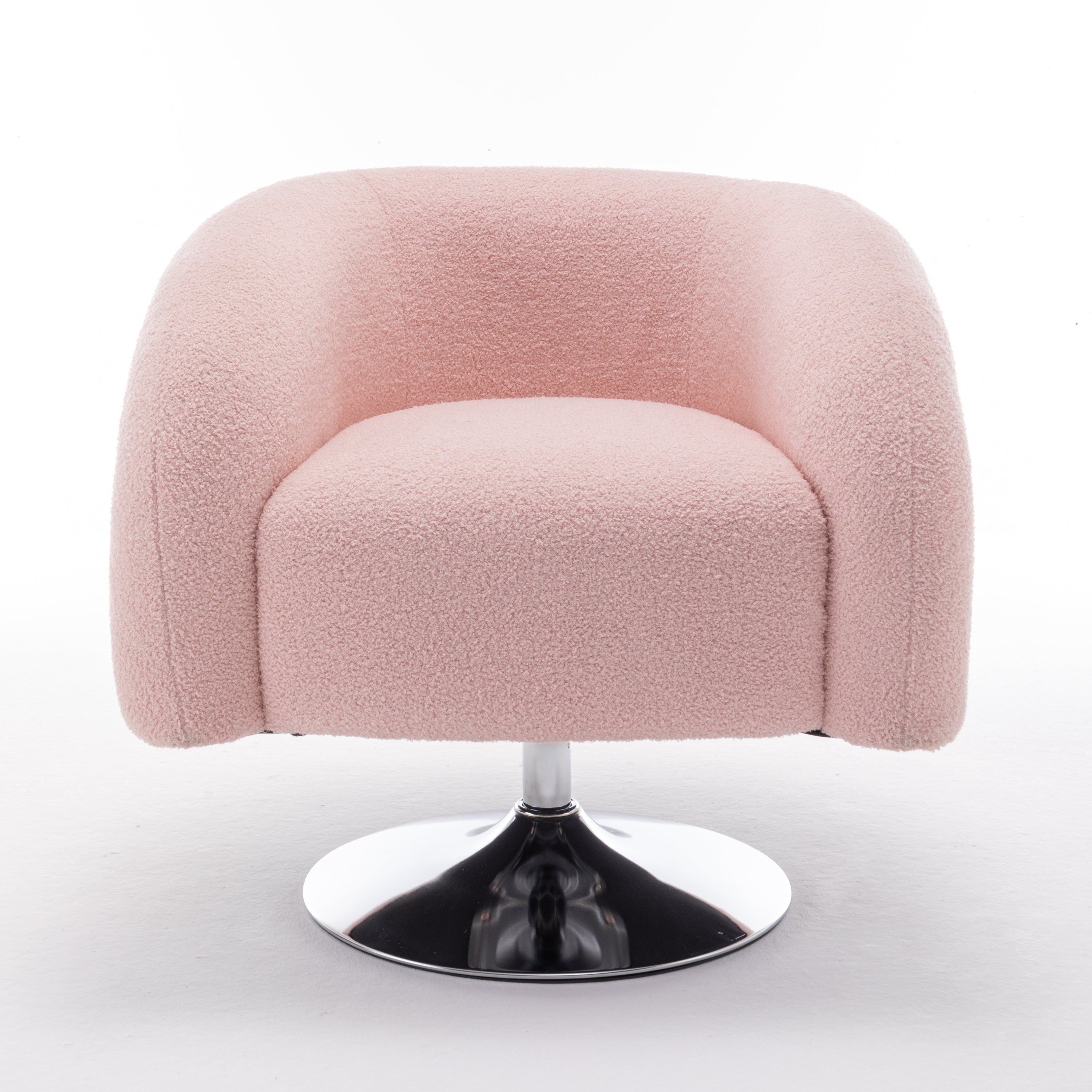 Modern style pink single swivel sofa chair, Teddy upholstered single sofa with round and fluffy reading chair, suitable for living room, bedroom, corner.