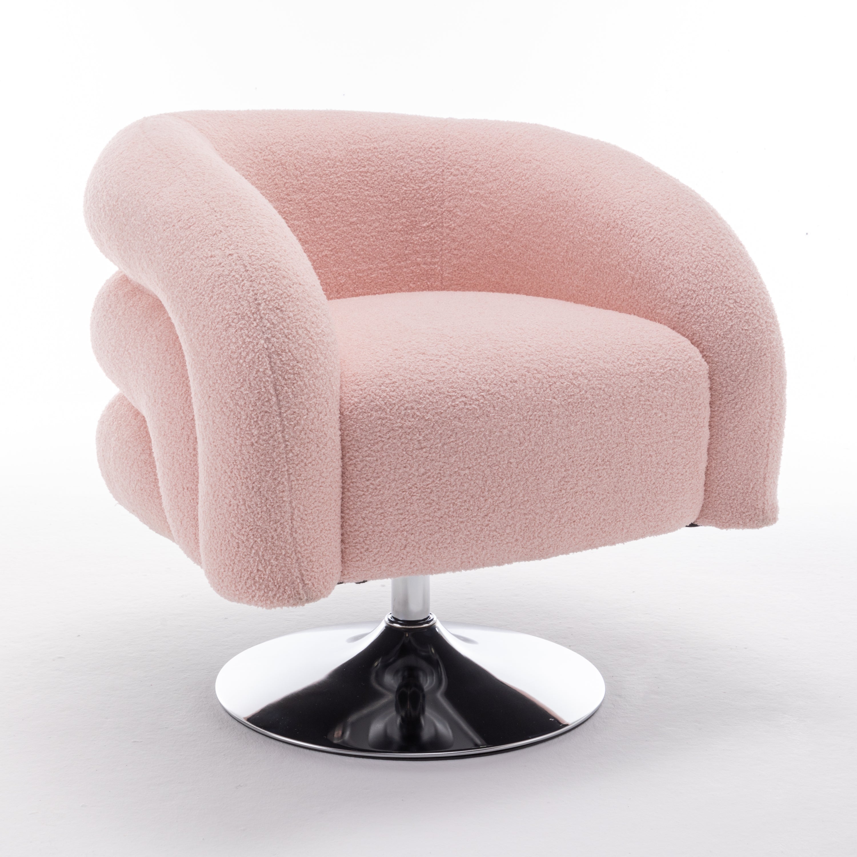 Modern style pink single swivel sofa chair, Teddy upholstered single sofa with round and fluffy reading chair, suitable for living room, bedroom, corner.