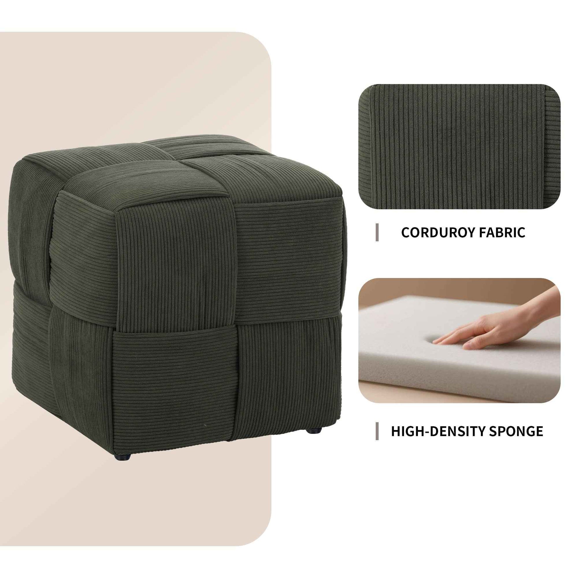 Ottoman Foot Rest Soft and Comfortable Ottoman Square Corduroy Woven Design Sofa Stool (Green)