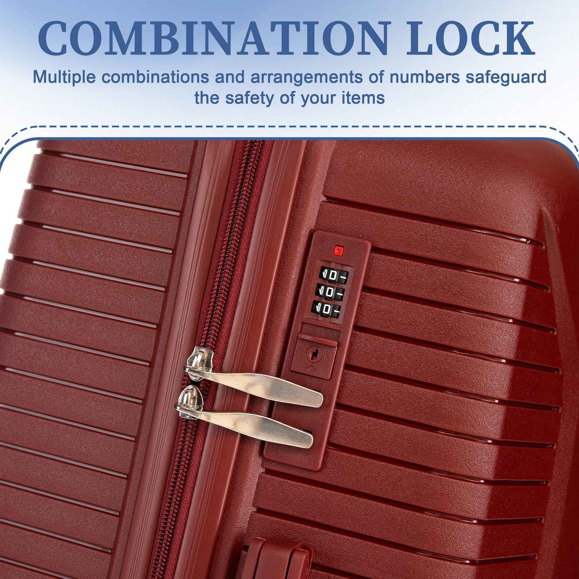 20'/24'/28' 3 pcs/set in PP Spinner Wheel Luggage, Carry on Suitcase, Matching Color, Combination Lock (Red)