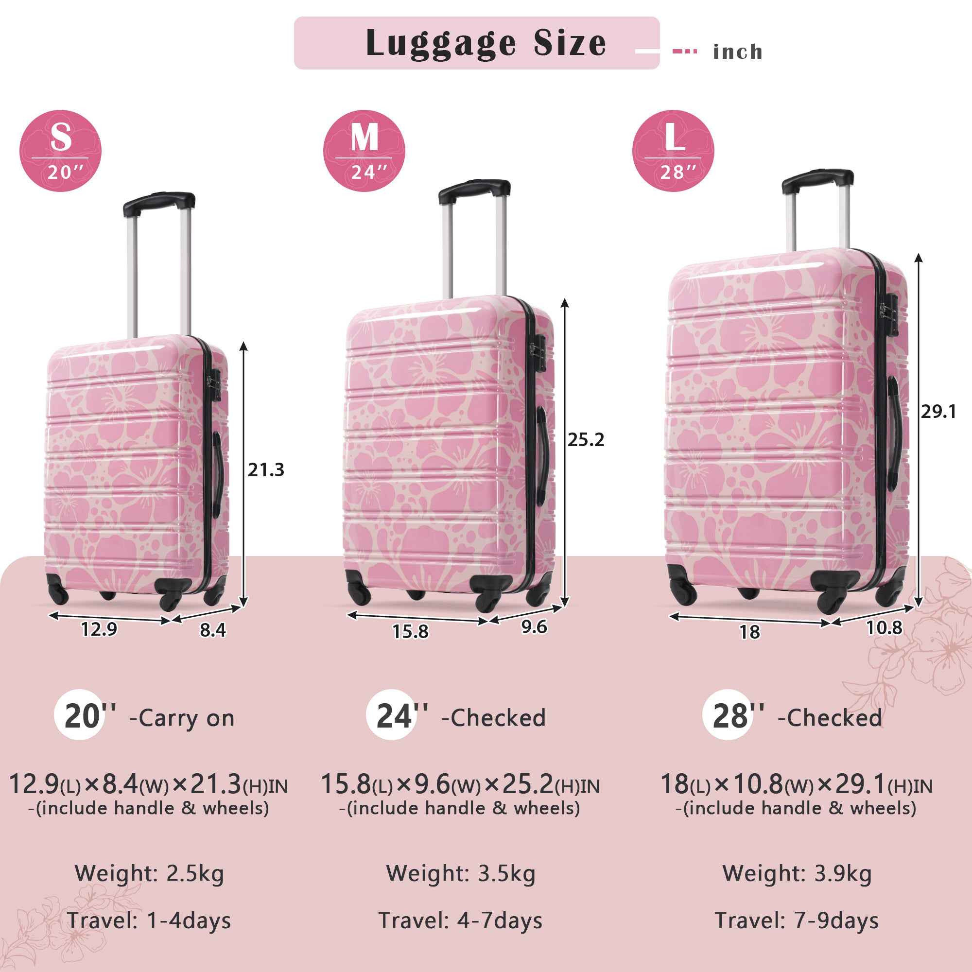 Hardshell Luggage Sets 3 pcs Spinner Suitcase with TSA Lock Lightweight-20'+24'+28' Luggages