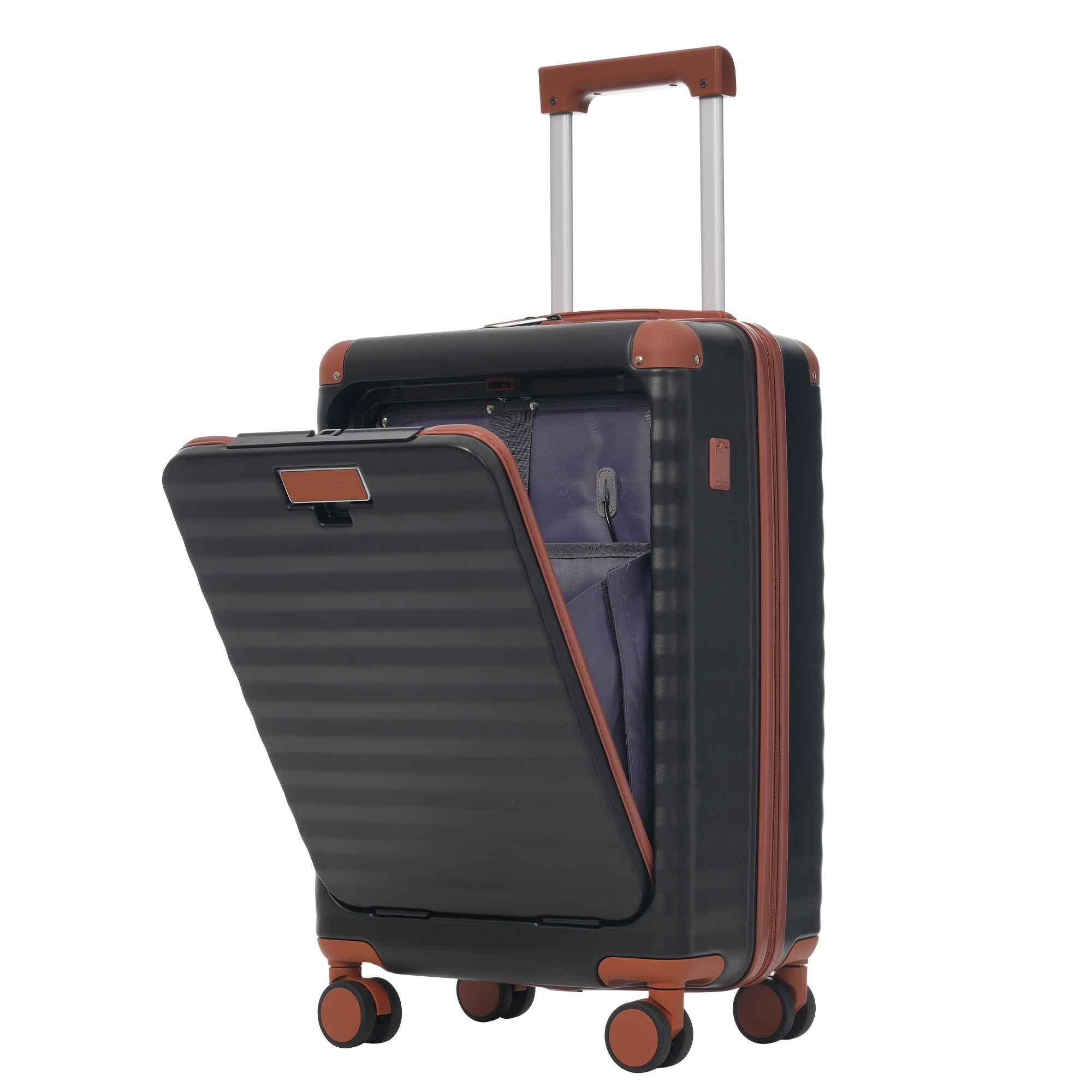 Luggage Sets 5 Piece with Front Opening , Hardside Expandable Carry on Suitcase with Spinner Wheels TSA Lock USB Port  Cup Holder Duffel Bag and Toiletry Bag