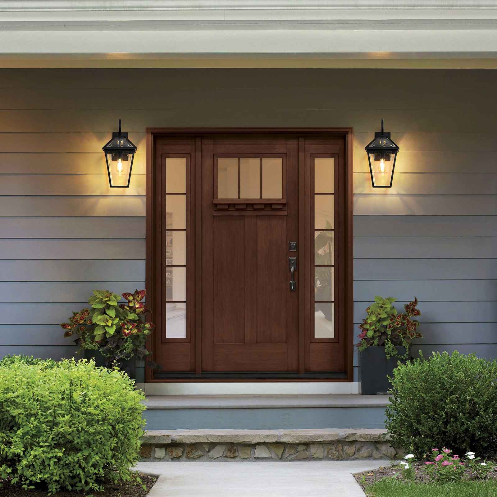 21'(H) 2-Pack Outdoor Wall Lantern Light – Modern Black Metal & Clear Glass Sconce for Porch, Patio, and Garden Lighting (Bulb Not Included)