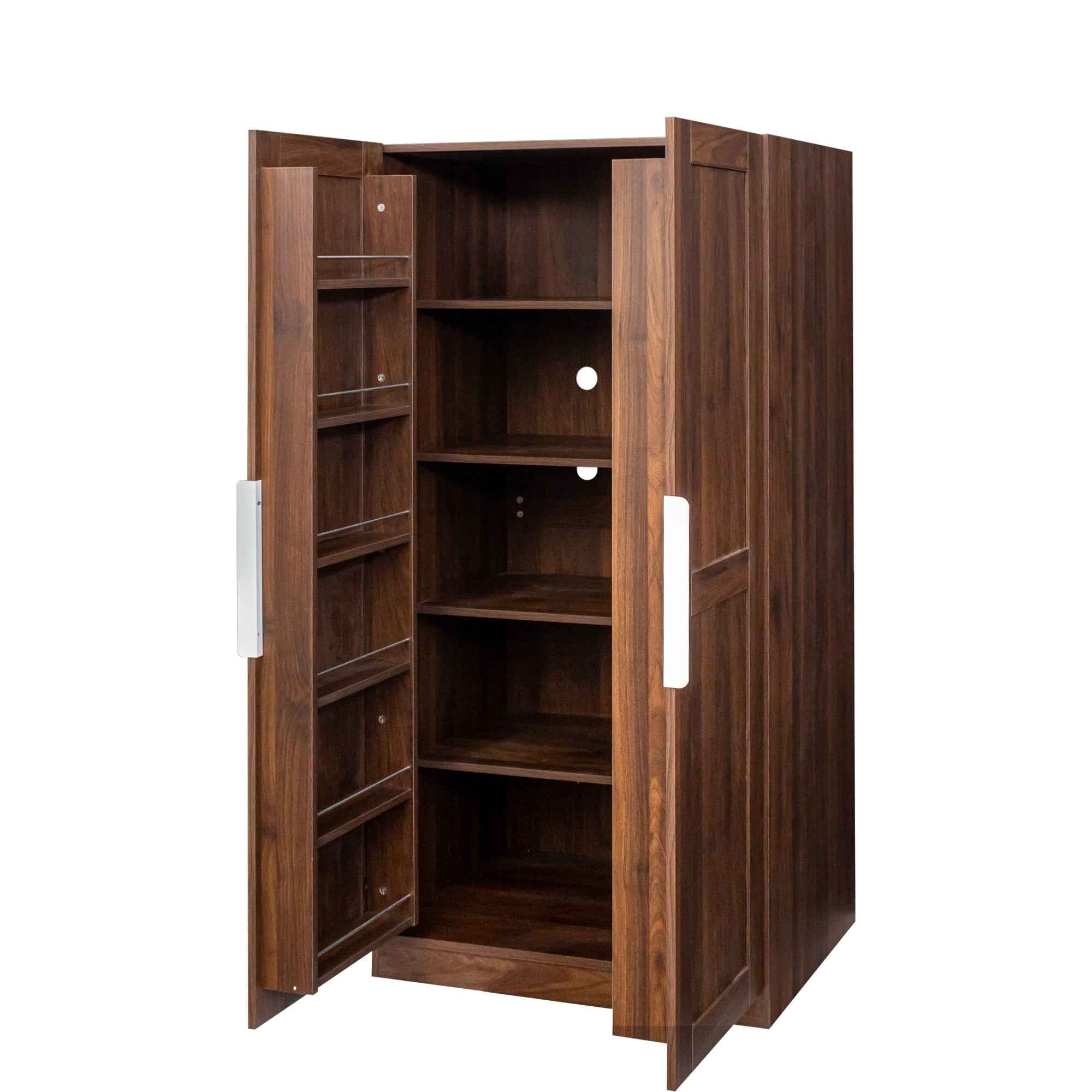62.99in Kitchen Pantry Cabinet, Walnut  Freestanding Buffet Cupboards Sideboard with Doors &  Shelves, Kitchen Pantry Storage Cabinet for Kitchen, Living Room and Dinning Room