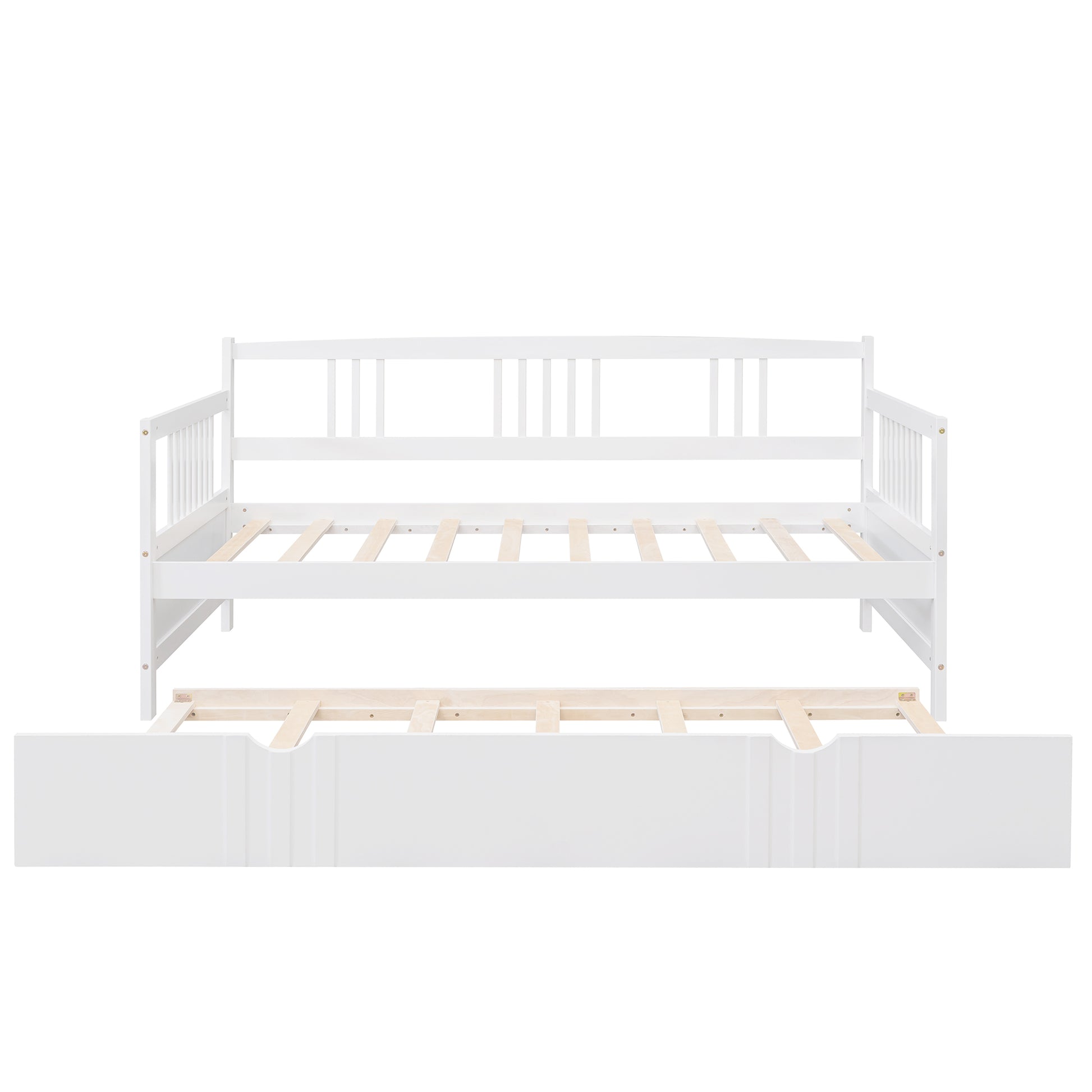 Twin Size Daybed Wood Bed with Twin Size Trundle,White - Abrihome