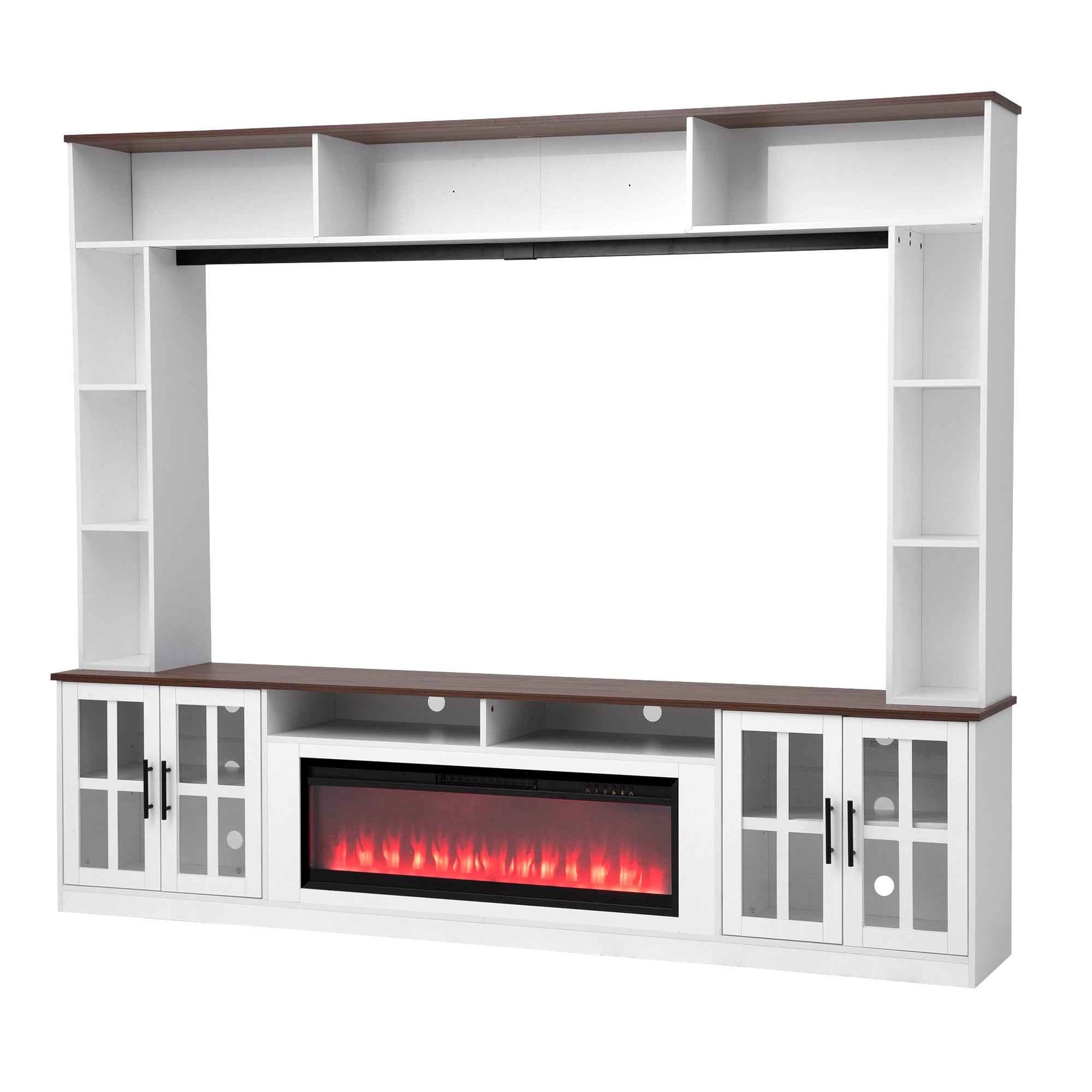 U-Can 95.5' W Wall Unit Entertainment Center with Bookshelves for TVs up to 80', Modern TV Stand Media Console with electric fireplace  Cabinets,  and Adjustable Shelves for Living Room