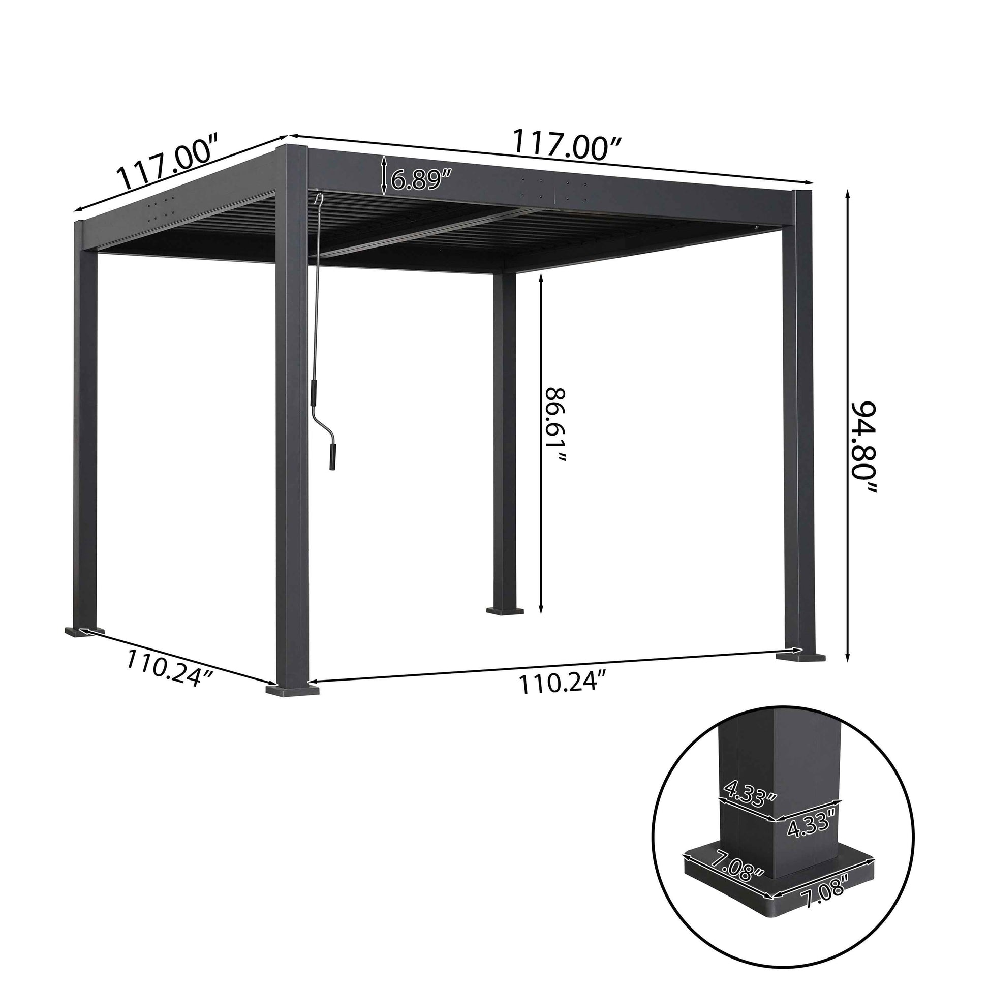 Byron Black Outdoor Pergola Aluminum with Adjustable Louvered Roof