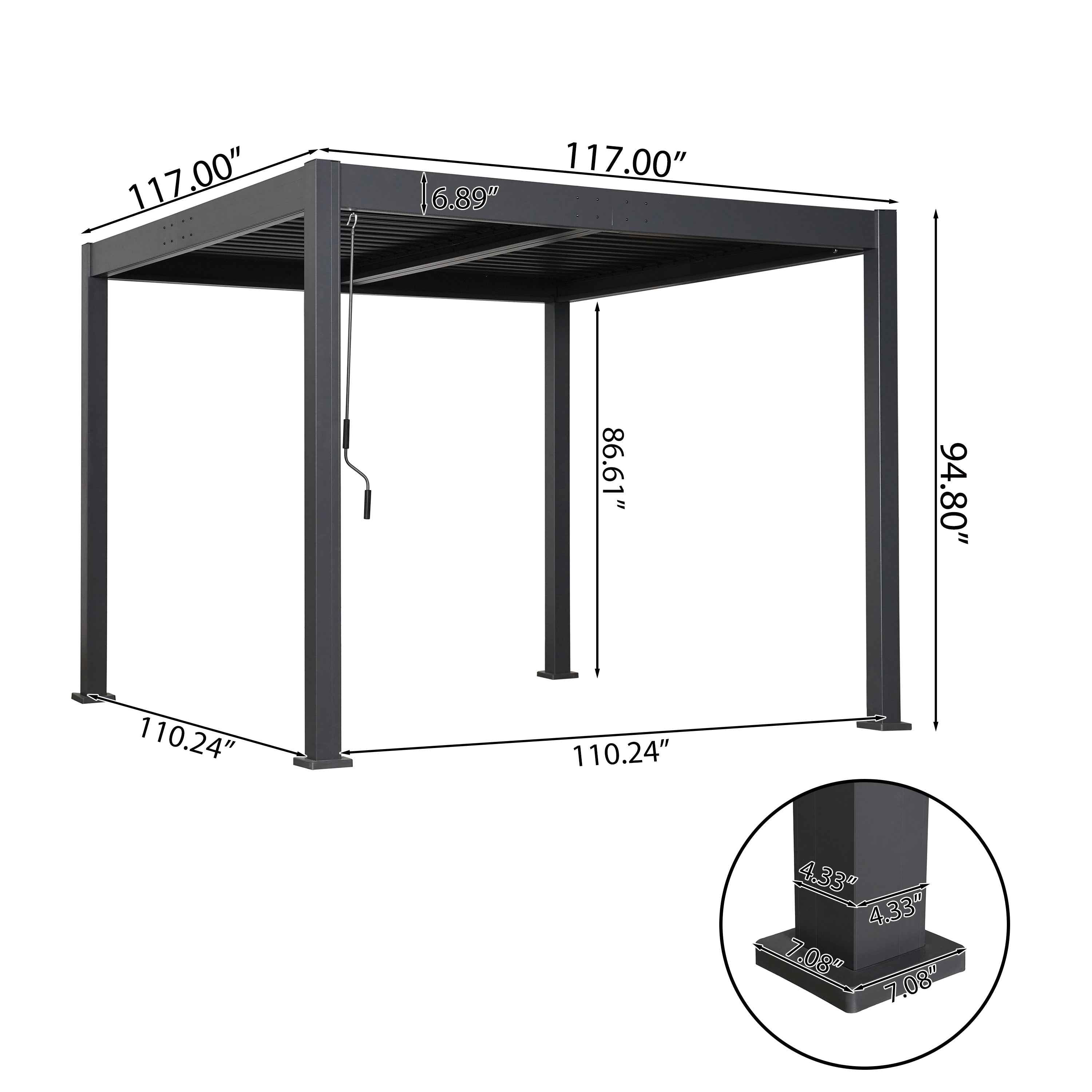 Byron Black Outdoor Pergola Aluminum with Adjustable Louvered Roof