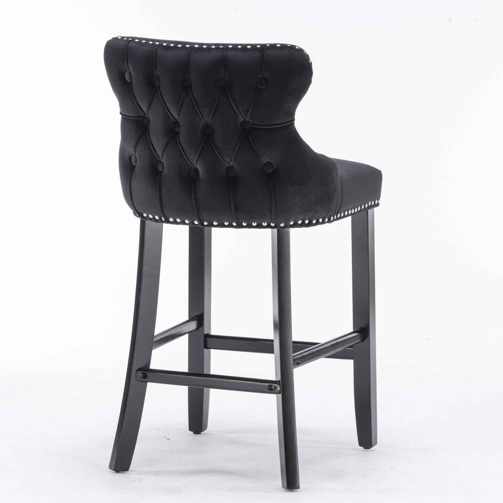 A&A Furniture,Contemporary Velvet Upholstered Wing-Back Barstools with Button Tufted Decoration and Wooden Legs, and Chrome Nailhead Trim, Leisure Style Bar Chairs,Bar stools,Set of 2 (Black),SW1824BK