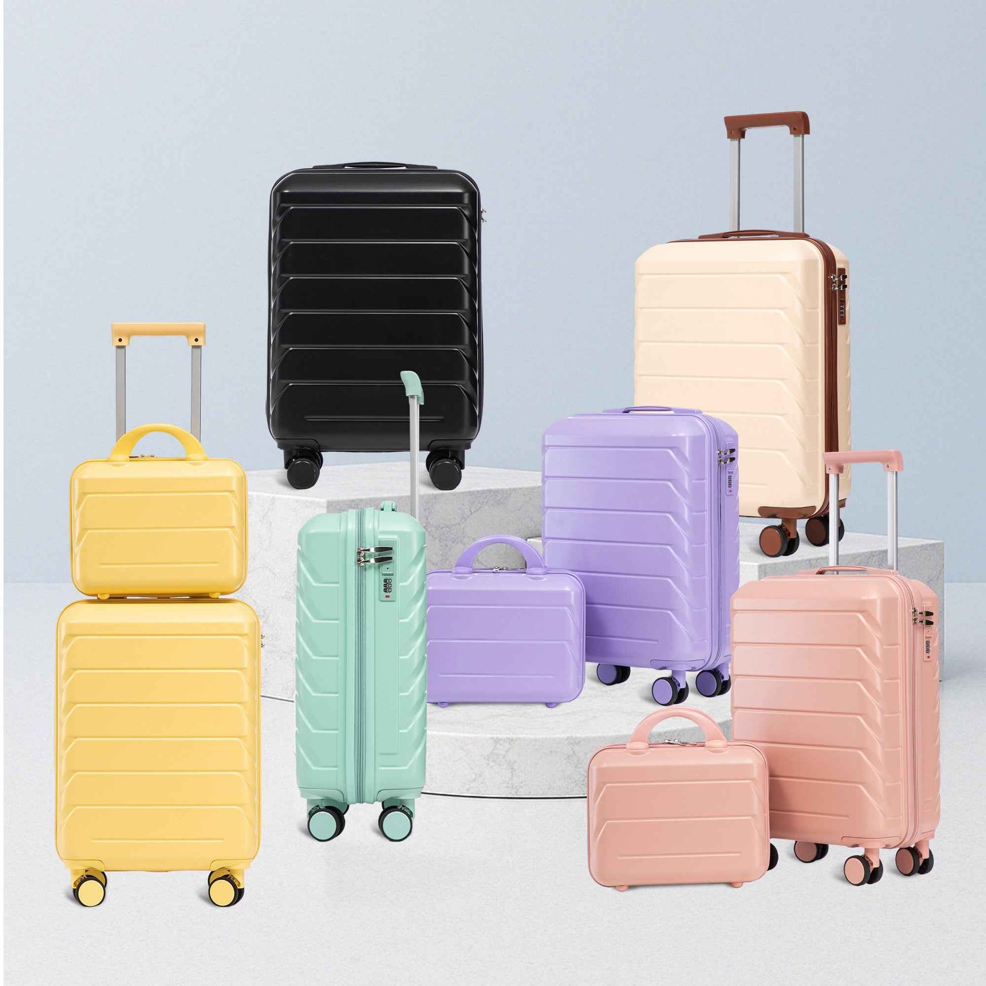 14'/20' 2 pcs/set in ABS Spinner Wheel Luggage, with Combination Lock,14' Cosmetic Case (Pink)