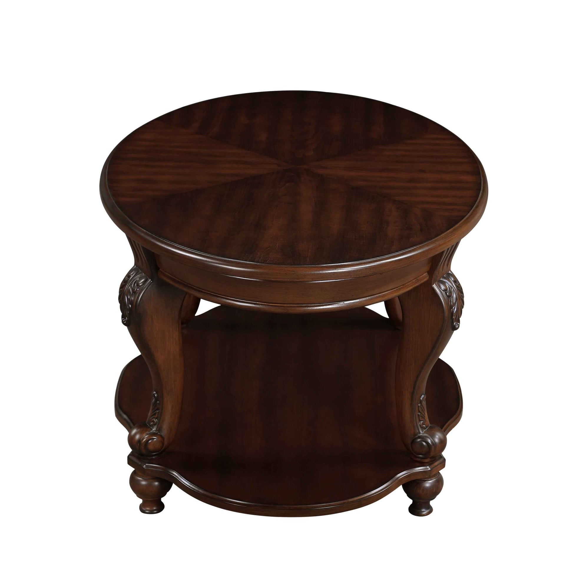 22'' Retro Round End Table,Solid Wood Sofa Side Table with Shelf,Living Room Corner Table Easy Assemble,Cherry