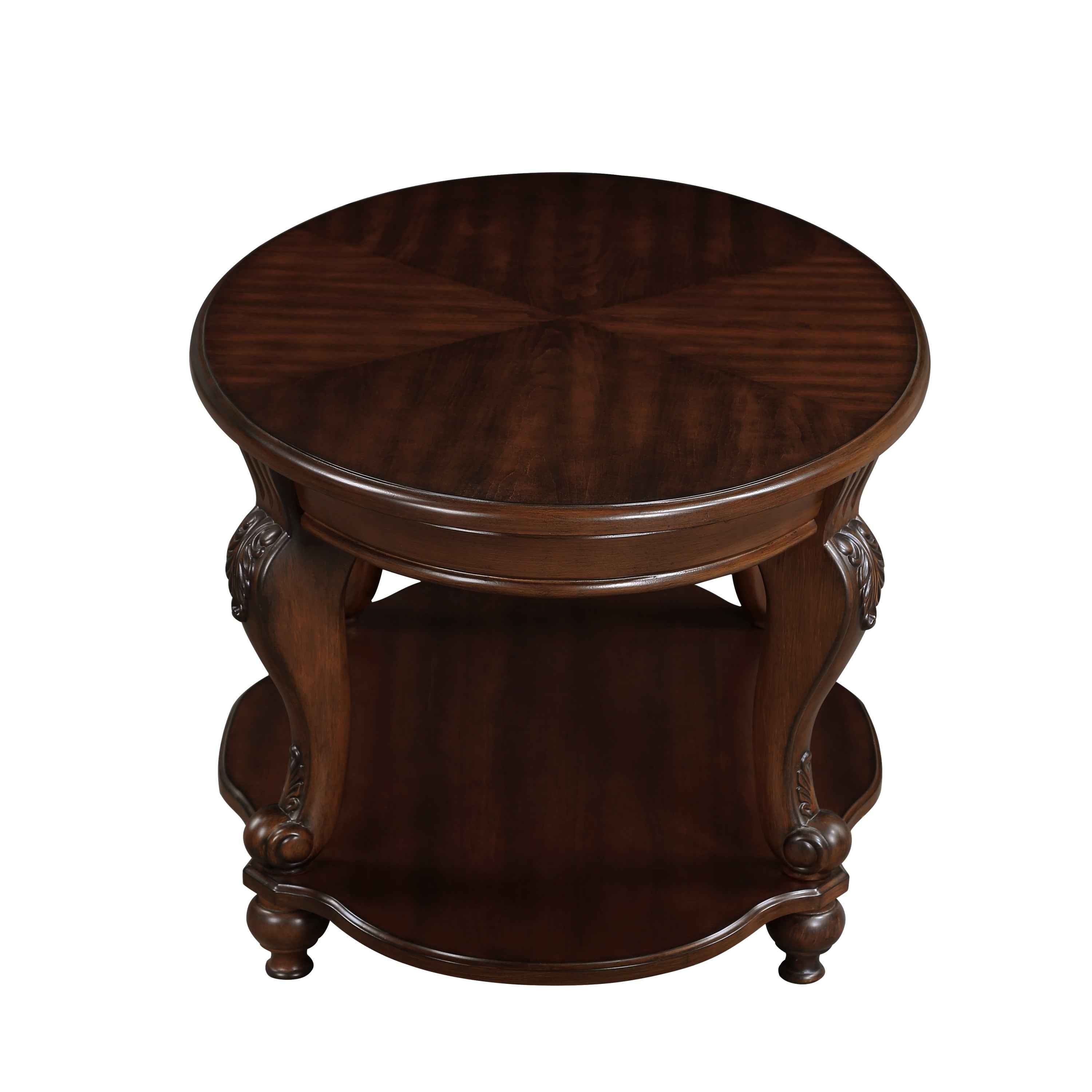 22'' Retro Round End Table,Solid Wood Sofa Side Table with Shelf,Living Room Corner Table Easy Assemble,Cherry