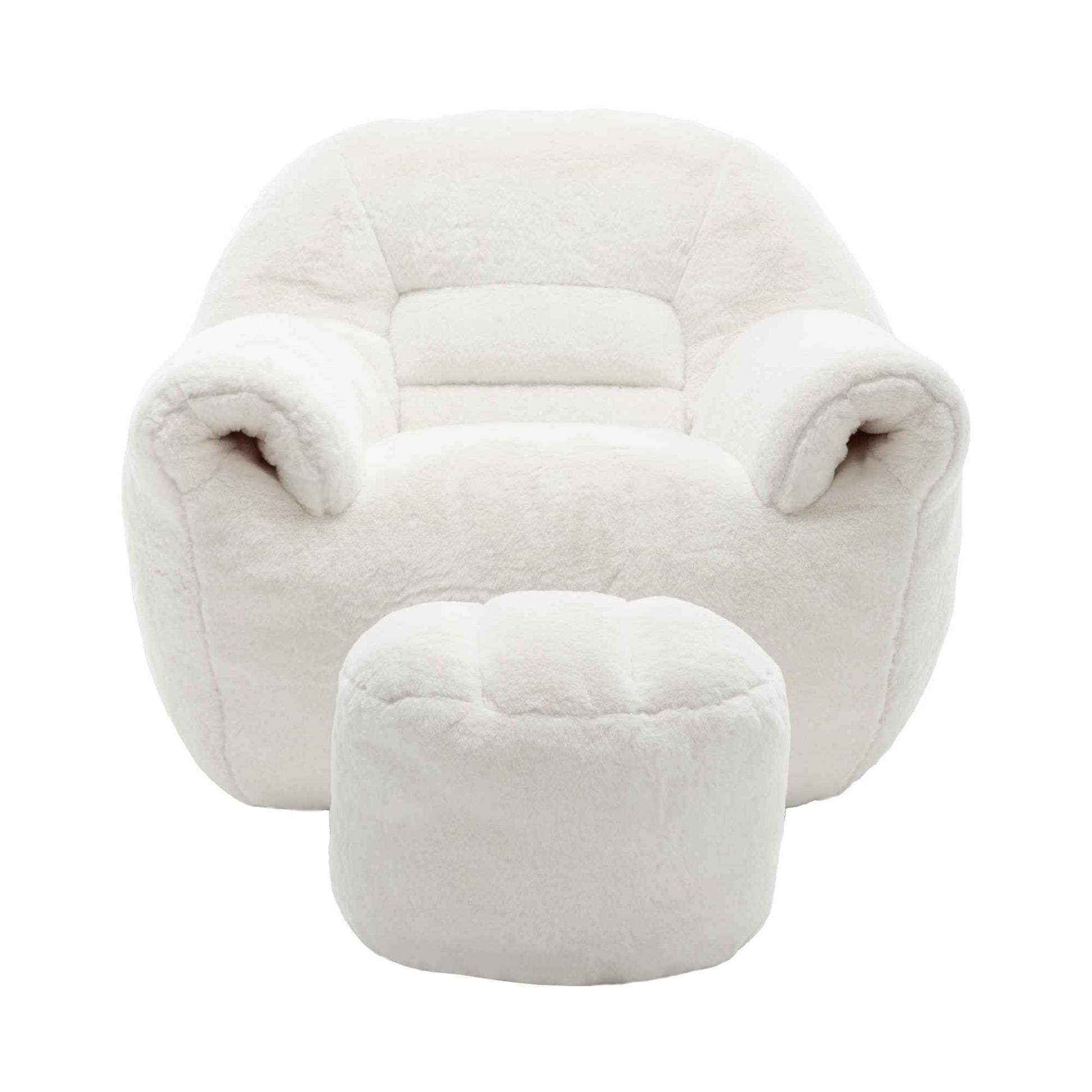 Bean Bag Chair, Comfy Bean Bag Sofa with Back Support, With Footstool,Faux Fur Bean Bag Chair for Adults and Kids, Stuffed Floor Sofa for Living Room, Bedroom, Apartment, White