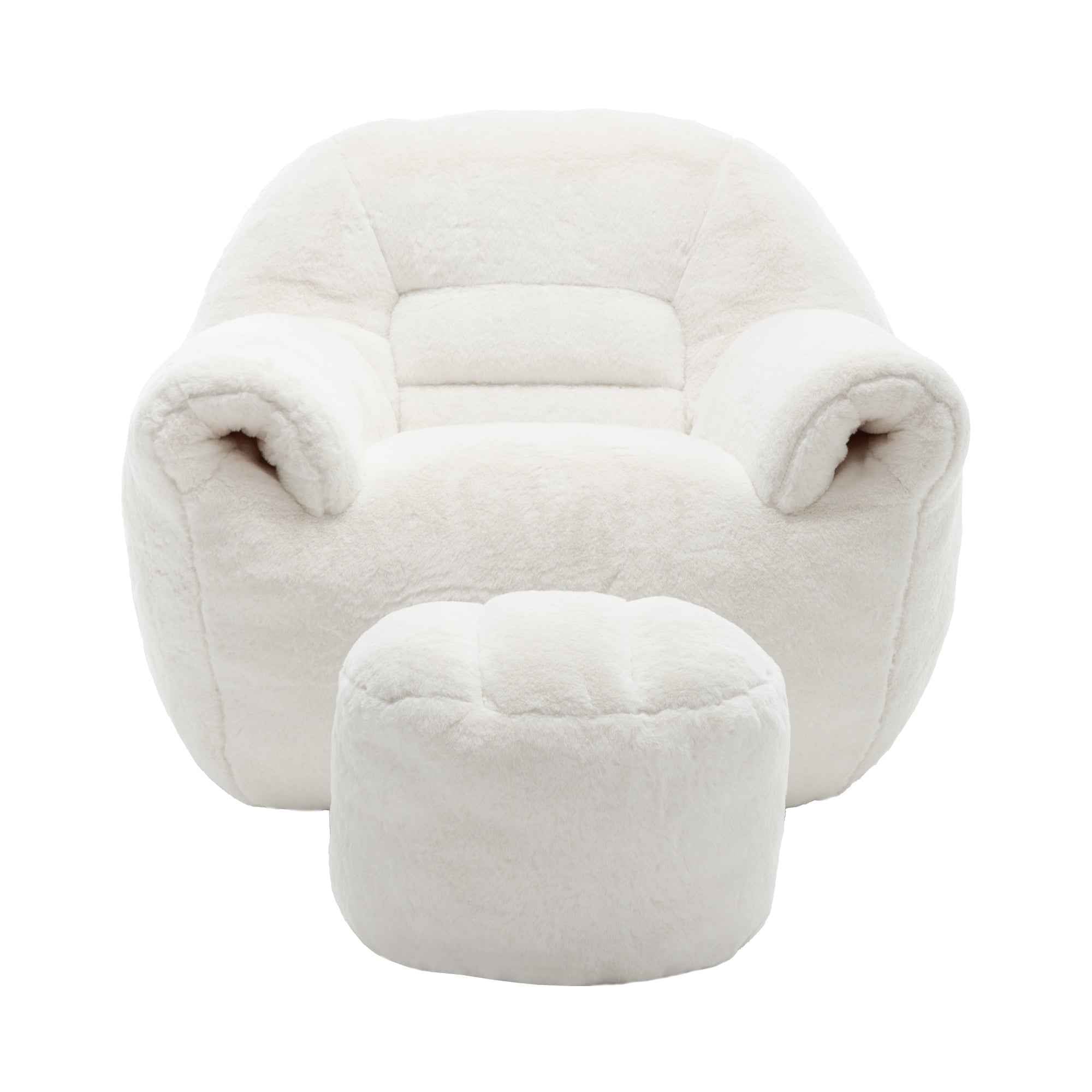 Bean Bag Chair, Comfy Bean Bag Sofa with Back Support, With Footstool,Faux Fur Bean Bag Chair for Adults and Kids, Stuffed Floor Sofa for Living Room, Bedroom, Apartment, White