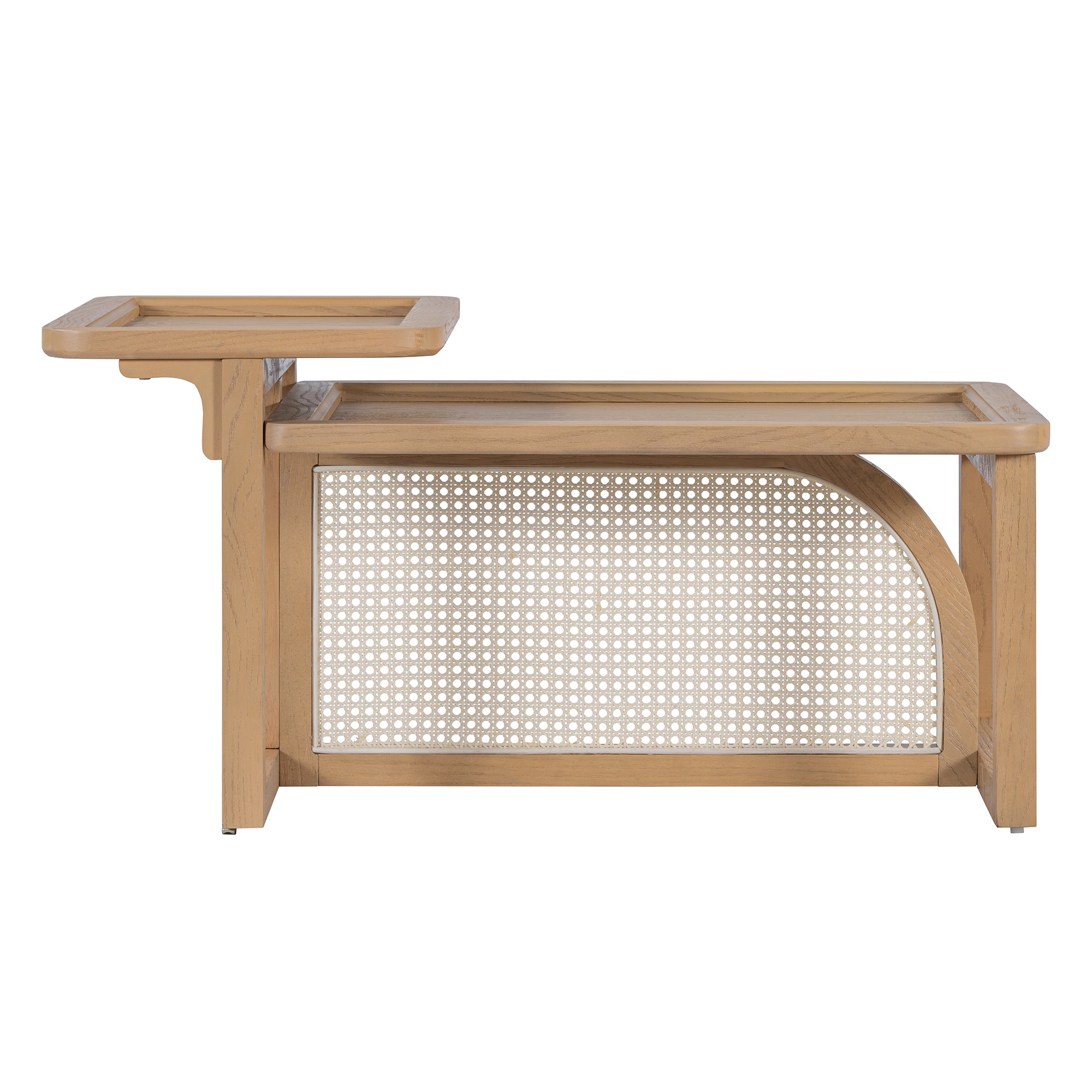 Modern 2 Piece Nesting Rattan Wood+ MDF Coffee Table Set in Natural - Abrihome