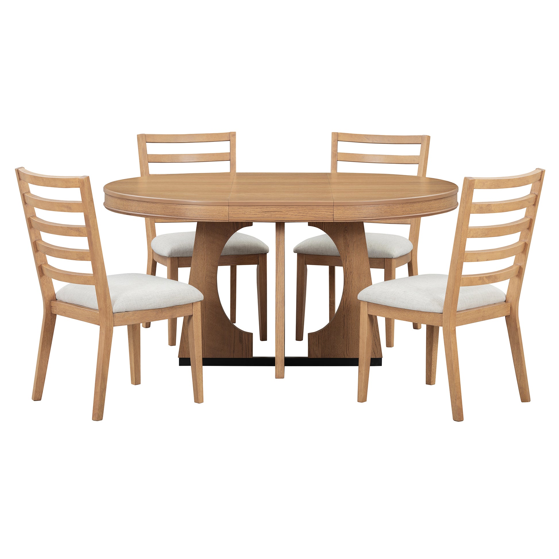 TREXM 5-Piece Retro Rustic Functional Dining Set Unique Geometric Design, 1 Extendable Table with a 16-inch Leaf and 4 Upholstered Chairs Ideal for Dining Room and Kitchen (Natural) - Abrihome