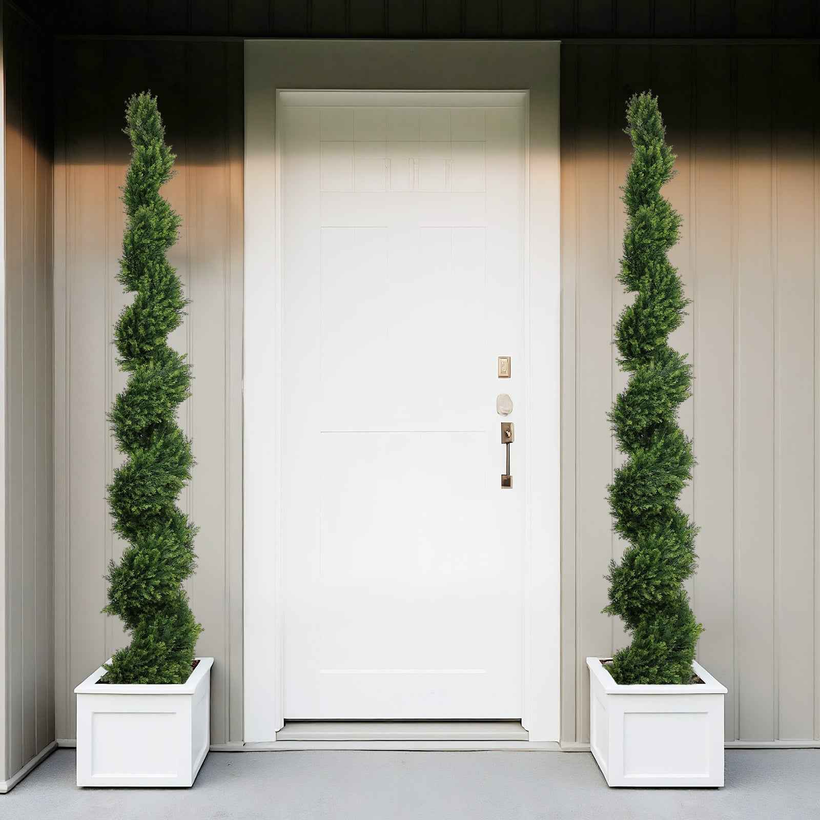 7FT Tall Artificial Two-Tone Cypress Pine Tree – Realistic Lifelike Faux Greenery with Natural Dual Color Leaves for Indoor Outdoor Home Office Decoration, Potted Fake Tree, 1pc/set