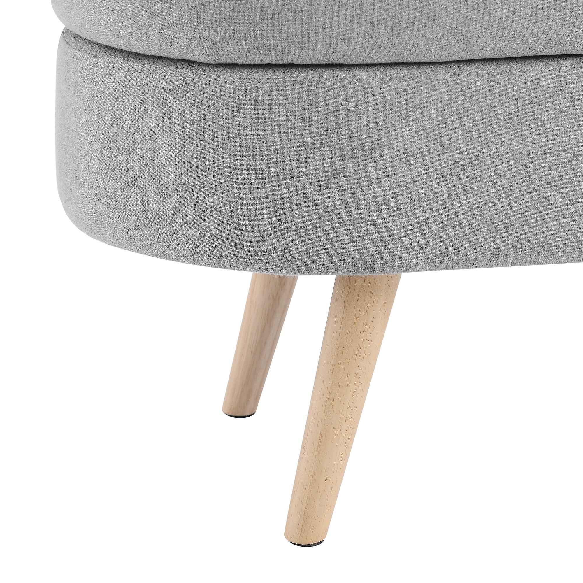 Ottoman Oval Storage Bench with Rubber Wood Legs, Grey Linen, 43.5'x16'x16'