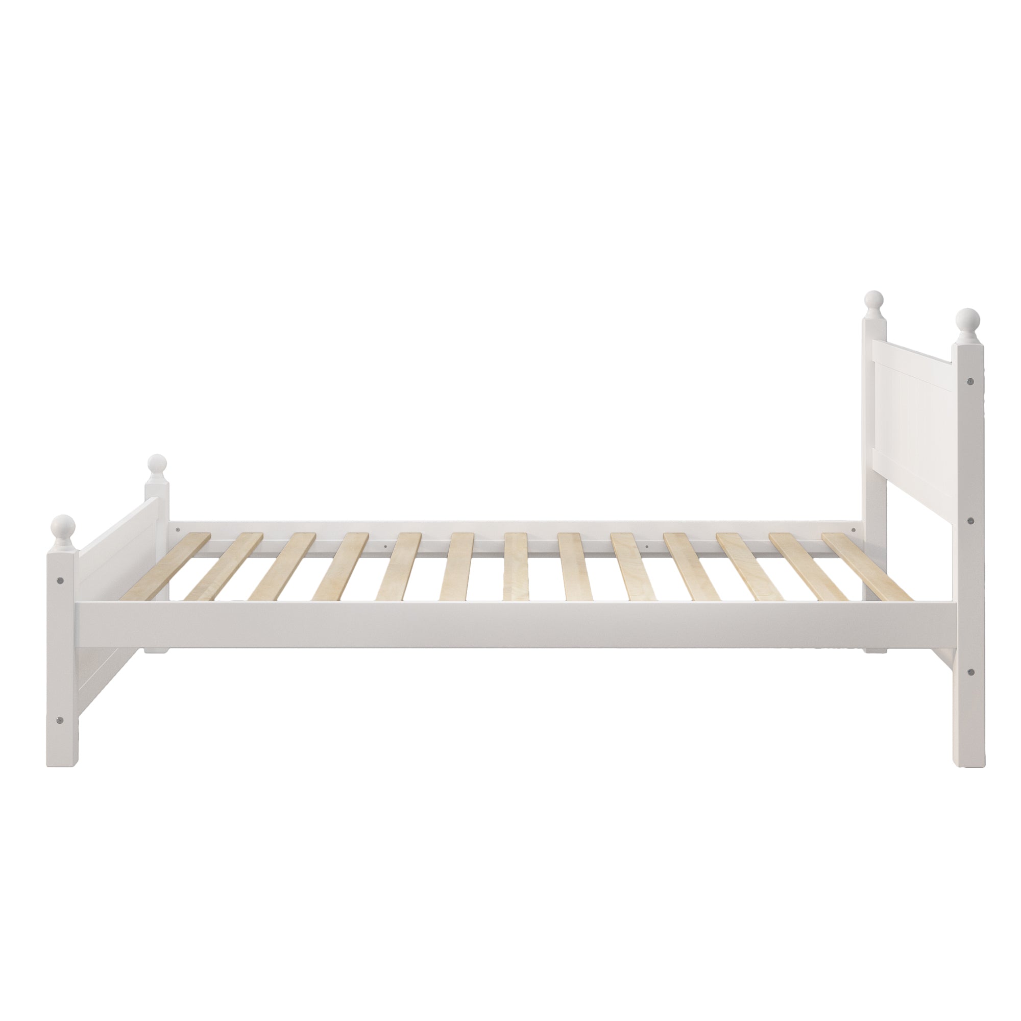 Full Size Solid Wood Platform Bed Frame for Kids, Teens, Adults, No Need Box Spring, White