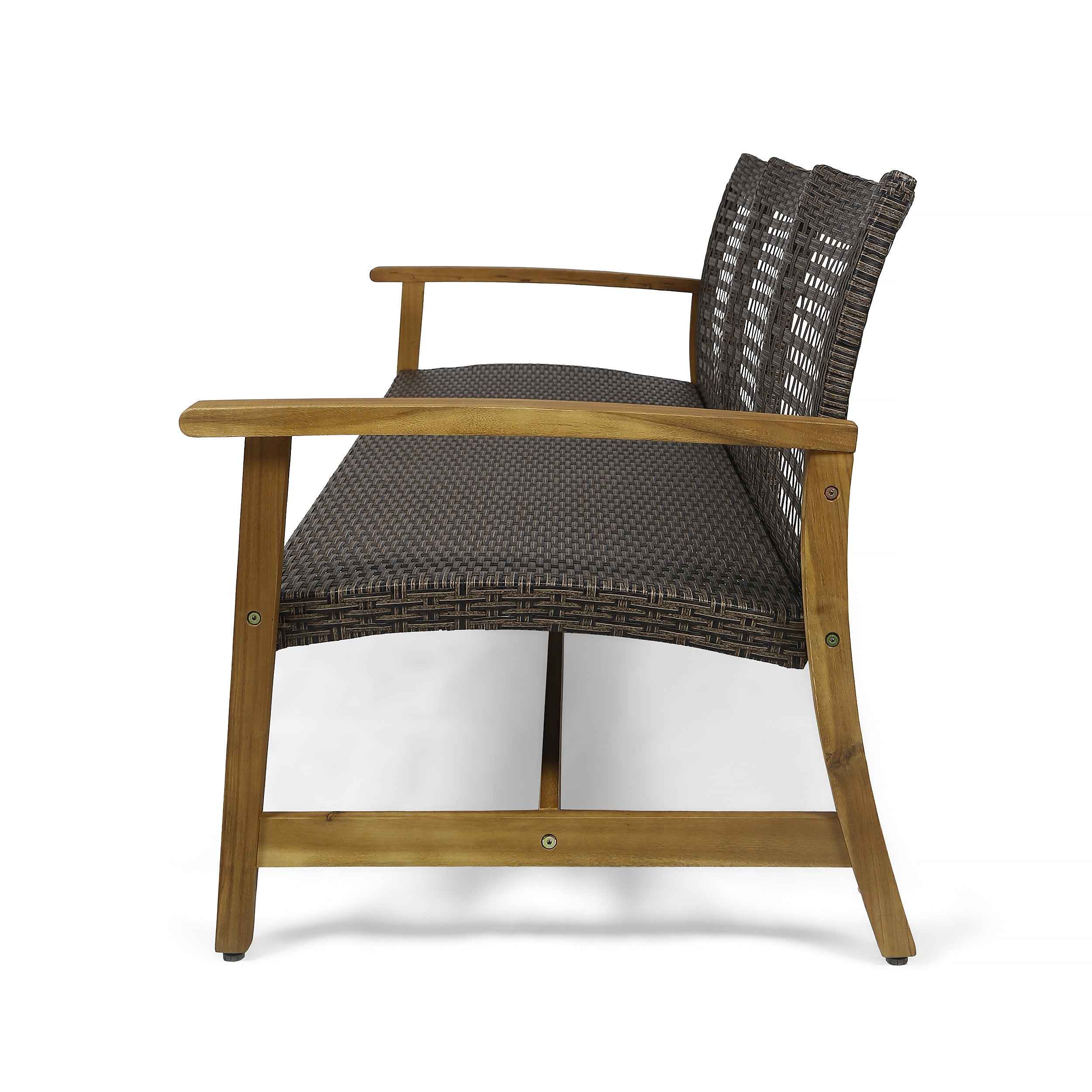 Outdoor Acacia Wood Wicker 3 Seater Sofa, Patio Furniture Conversation Set for Backyard