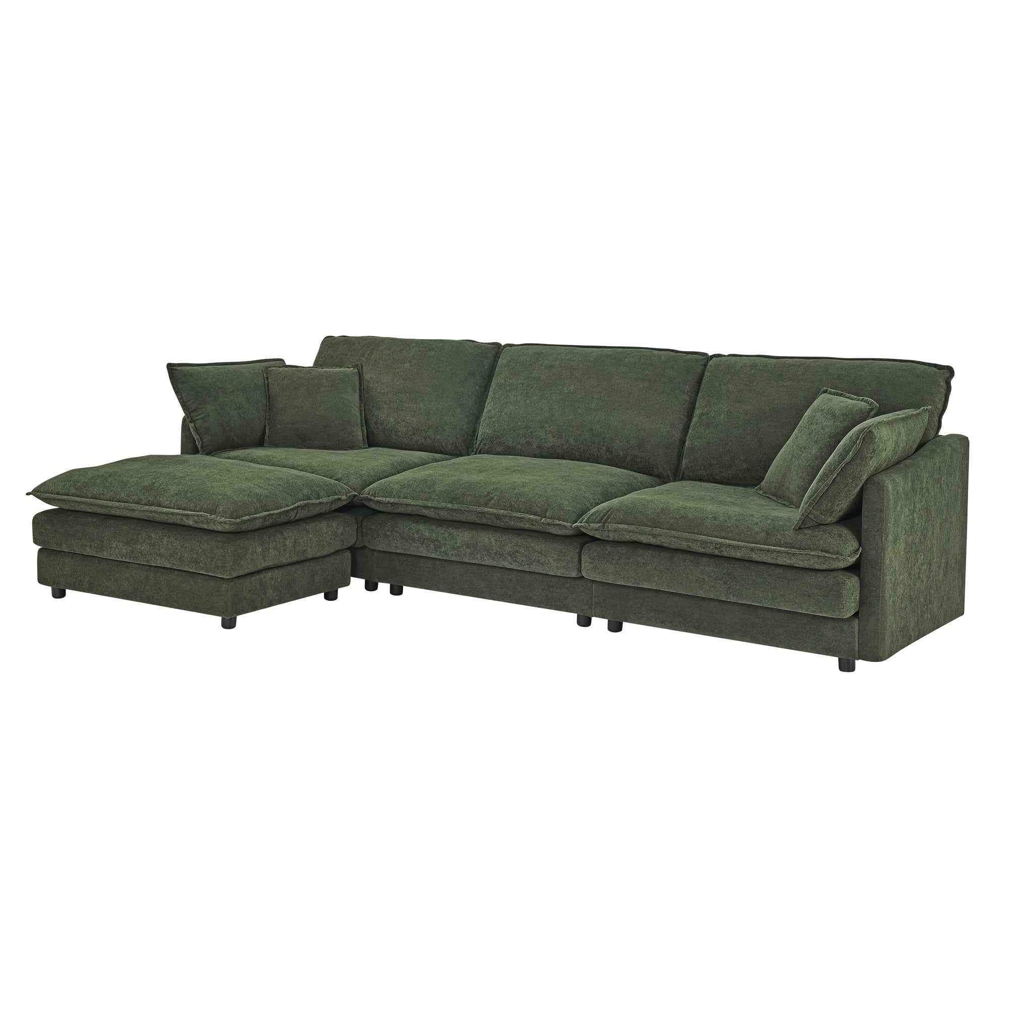 Modern Home Living Room L-Shaped Sectional Sofa Couches with Ottoman, Convertible Oversized 4 Seater Couch Towel Fabric, Green