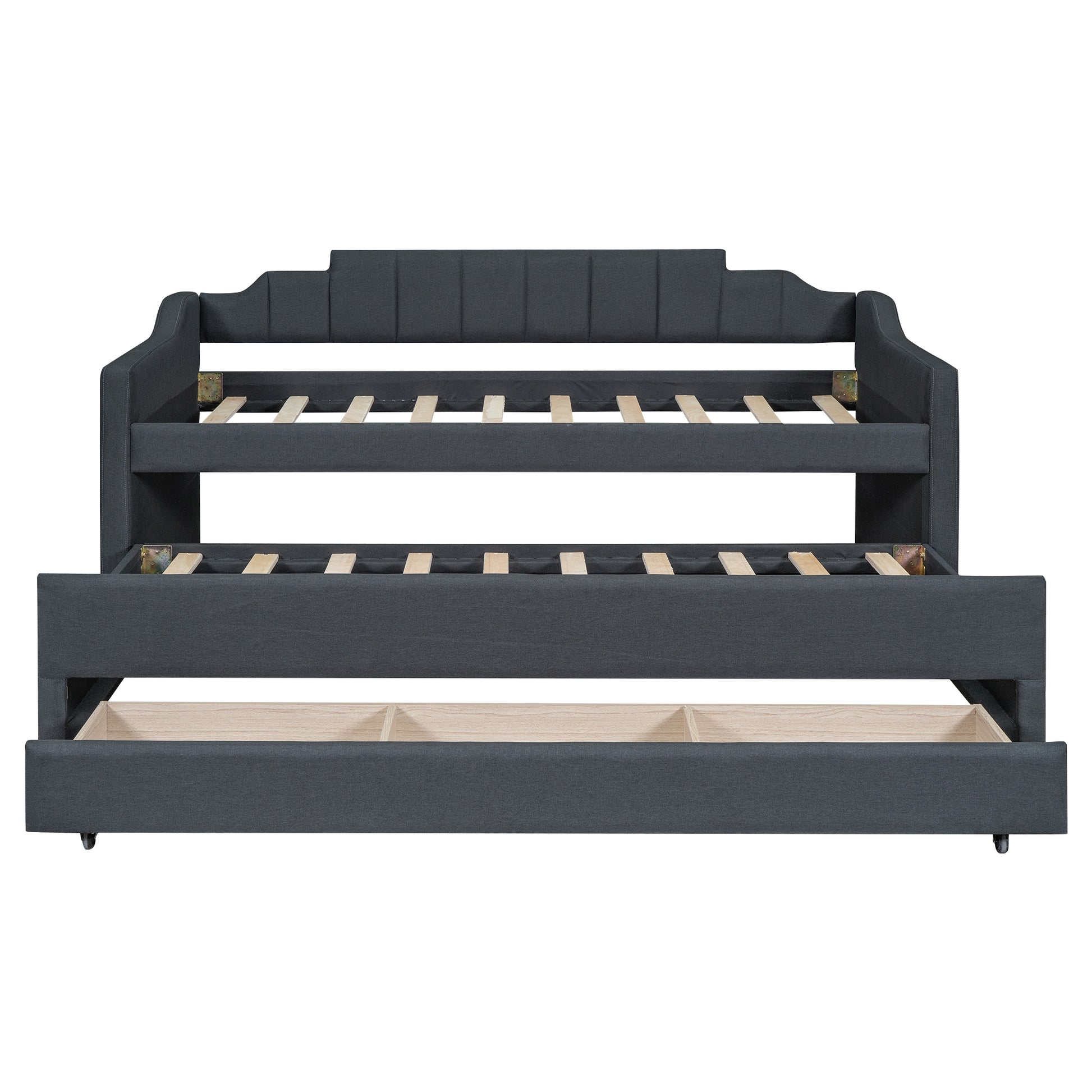 Twin Size Upholstered Daybed with Trundle and Three Drawers,Grey - Abrihome