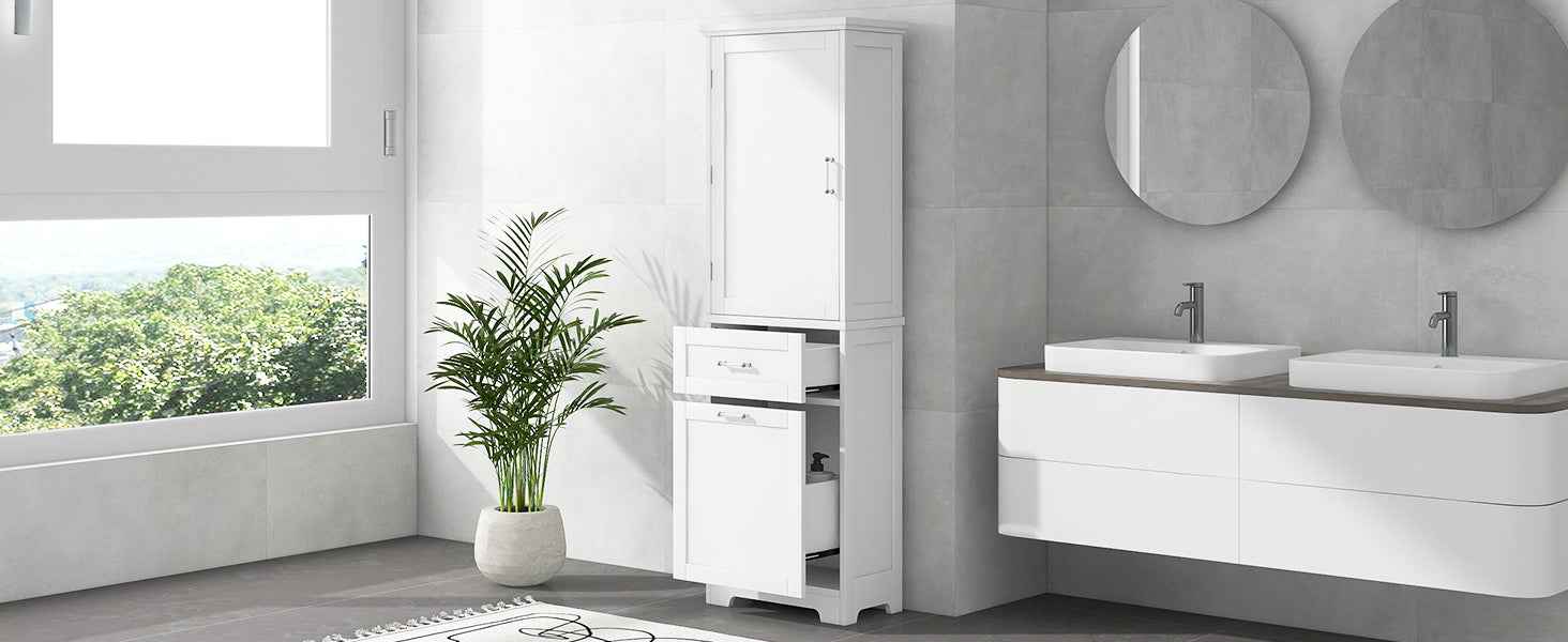 Tall Bathroom Storage Cabinet, Freestanding Storage Cabinet with Two Different Size Drawers and Adjustable Shelf, MDF Board with Painted Finish, White (Old Sku:WF312730AAK)