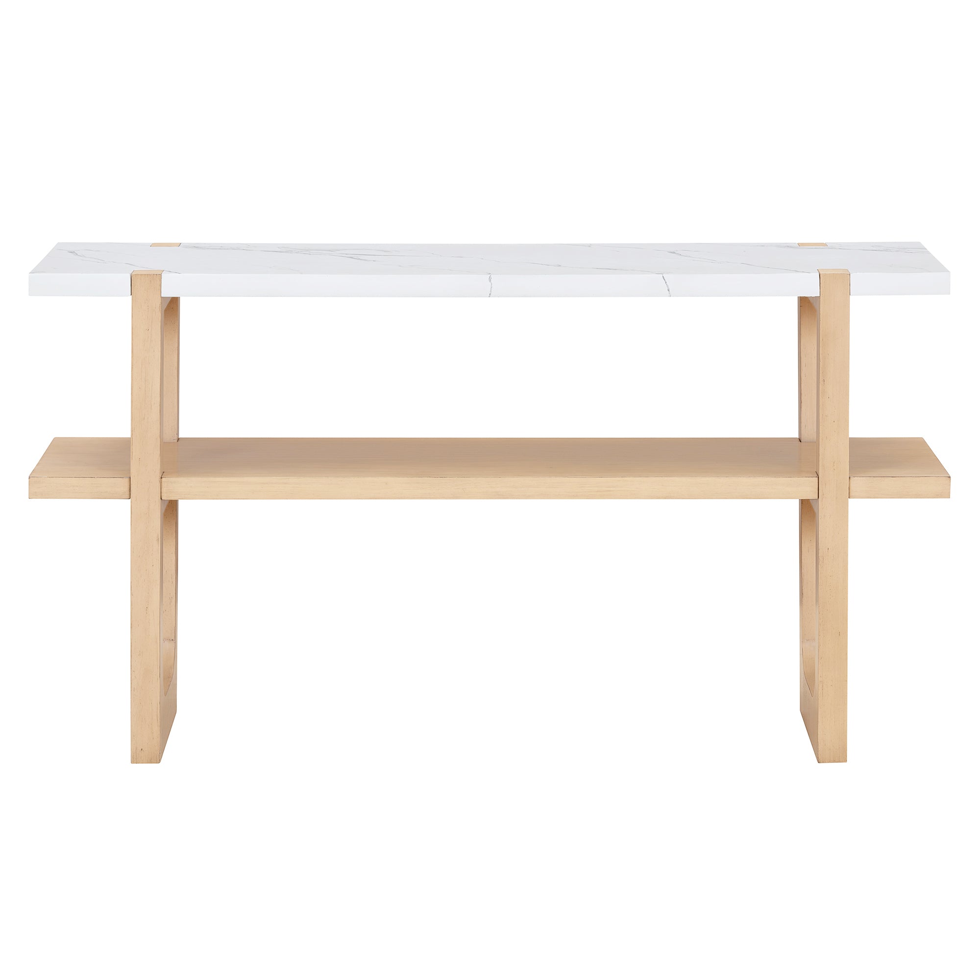 TREXM Retro Elegant Console Table with Marble-Effect Top and Versatile Storage Solutions for Entryway and Living Room (Natural)