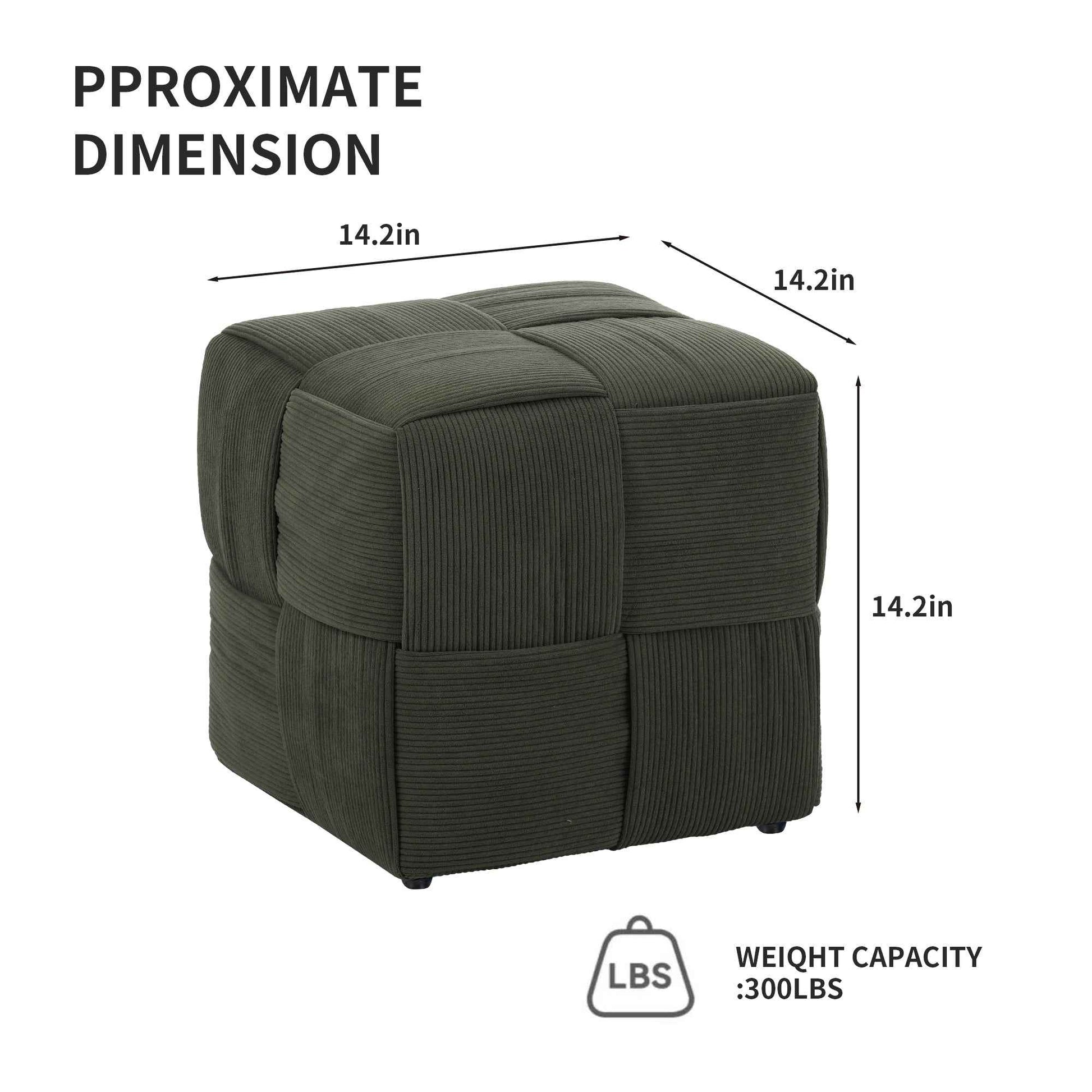 Ottoman Foot Rest Soft and Comfortable Ottoman Square Corduroy Woven Design Sofa Stool (Green)