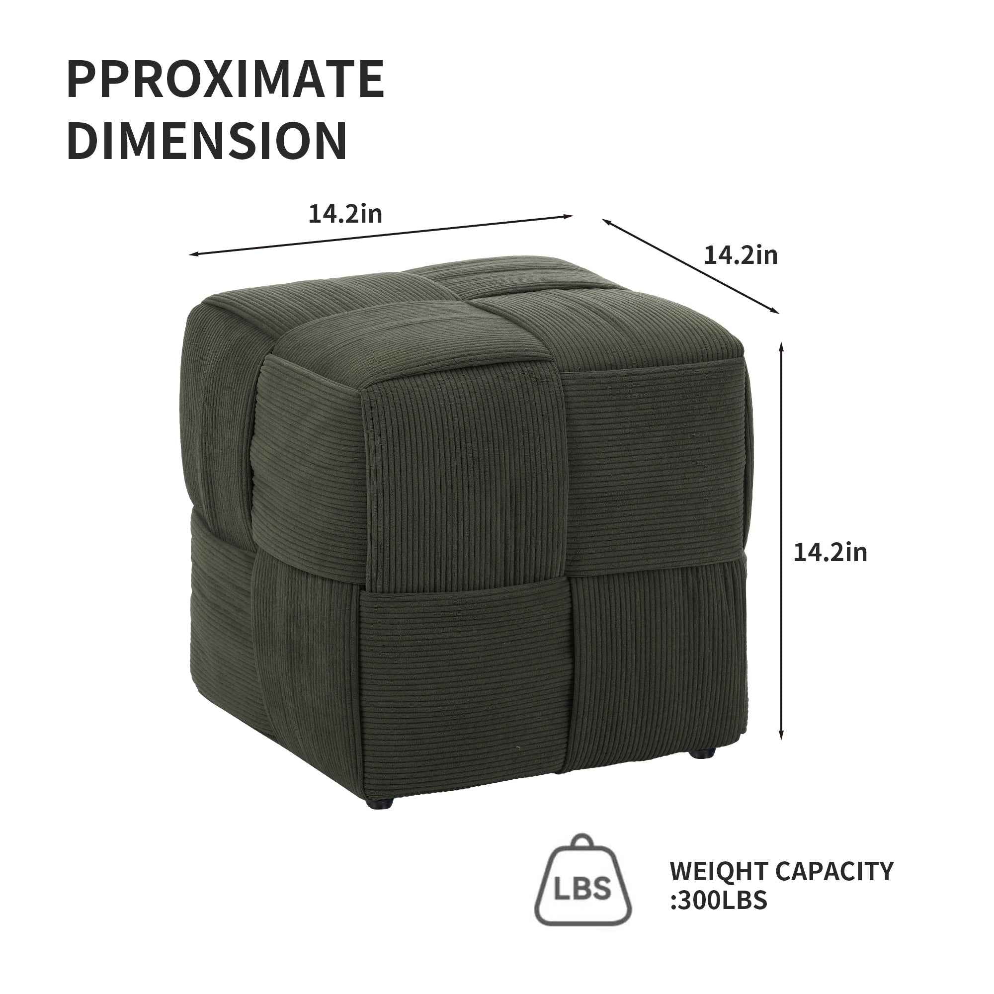 Ottoman Foot Rest Soft and Comfortable Ottoman Square Corduroy Woven Design Sofa Stool (Green)