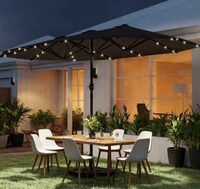 Easy to Use Double-Sided Parasol with Base,Patio Parasol with LED Solar Lights,Parasol Double-Sided Sun Umbrella