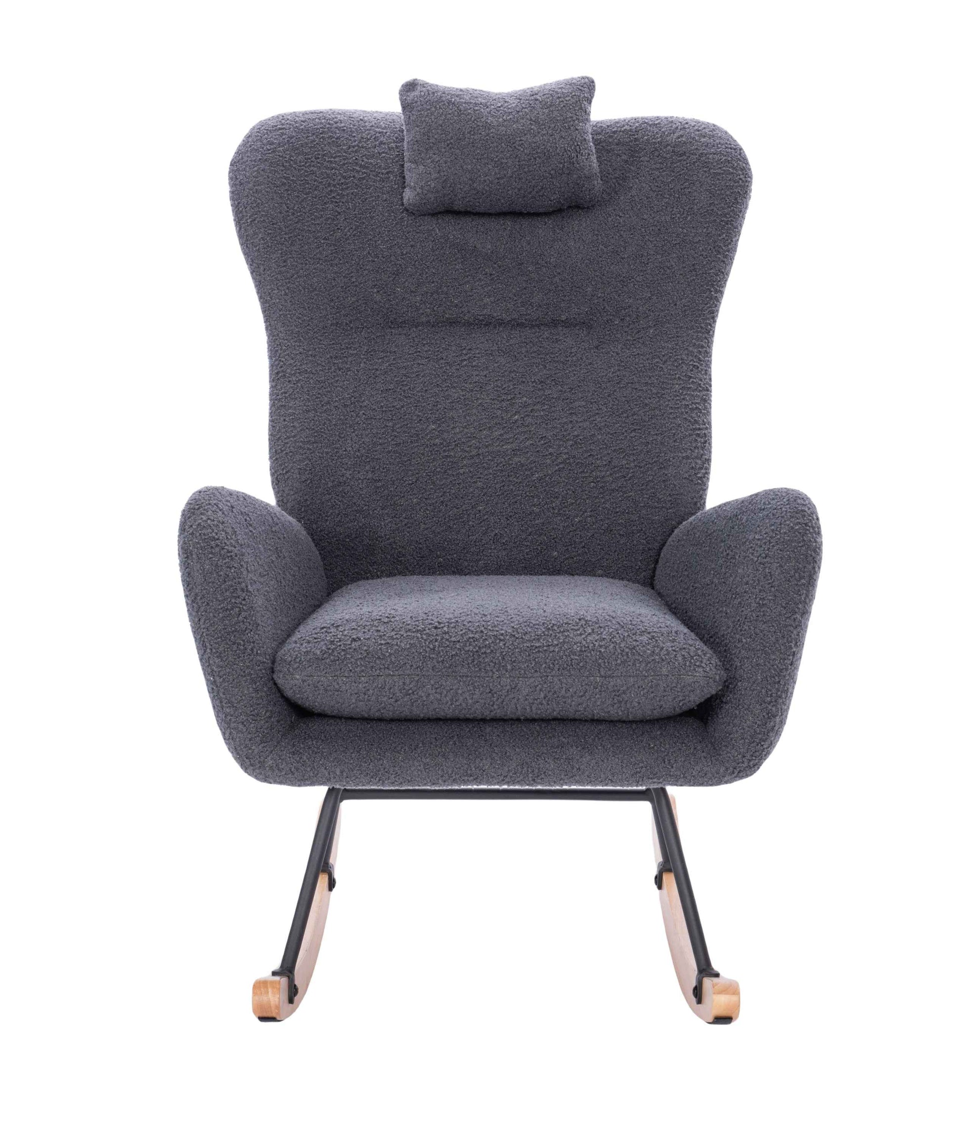 Teddy Upholstered Nursery Rocking Chair for Living Room Bedroom(DARK GREY Teddy)