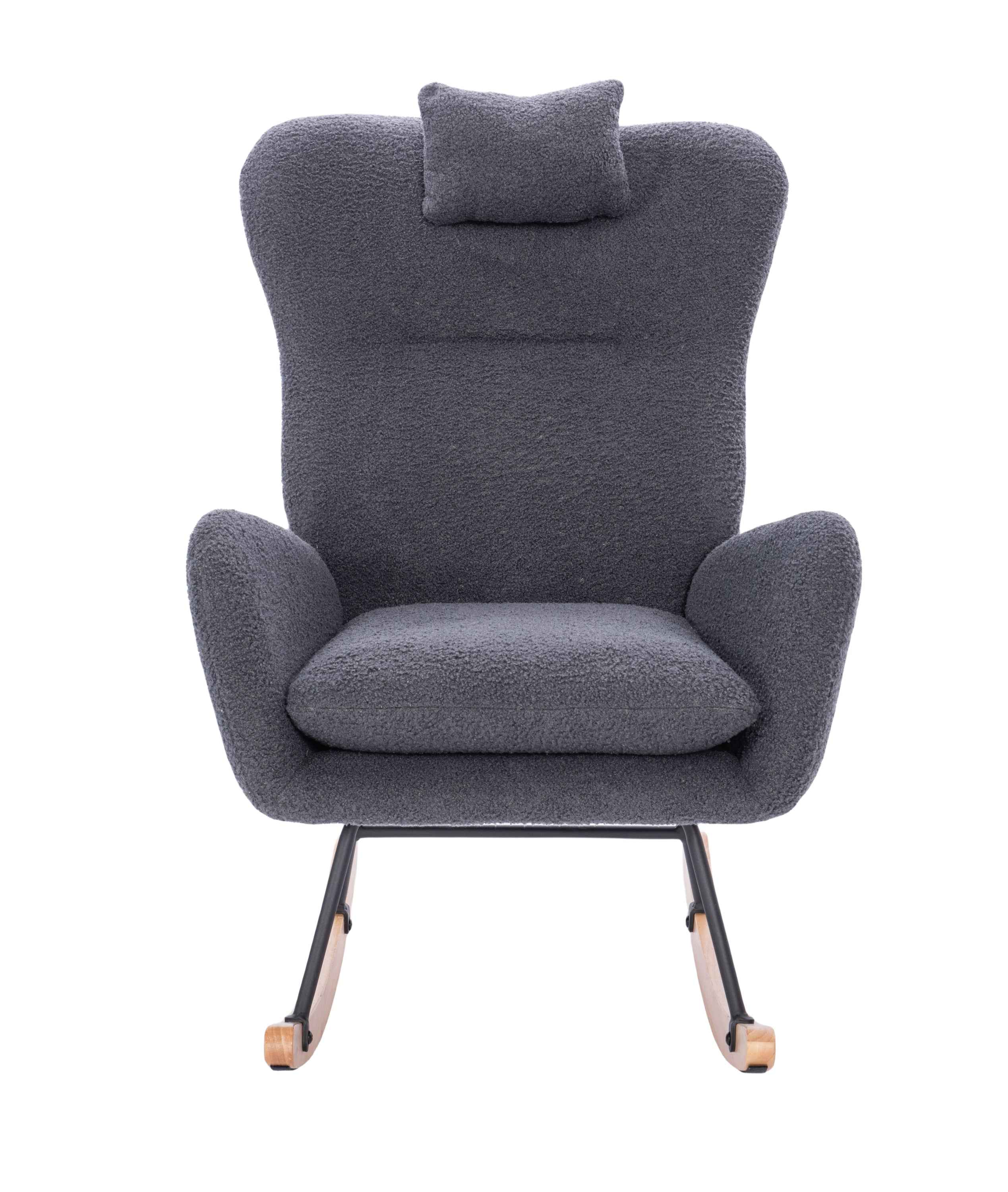 Teddy Upholstered Nursery Rocking Chair for Living Room Bedroom(DARK GREY Teddy)