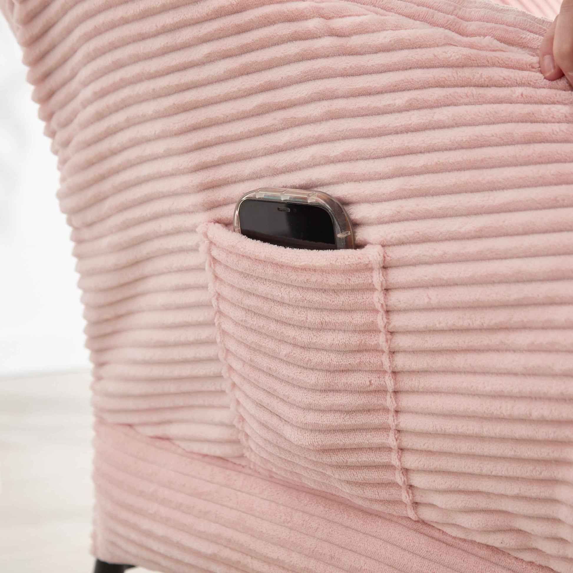 Lazy Chair with Ottoman, Modern Lounge Accent Chair with Armrests and a Side Pocket, Leisure Upholstered Sofa Chair Reading Chair with Footrest for Small Space, Corner Chair-Pink