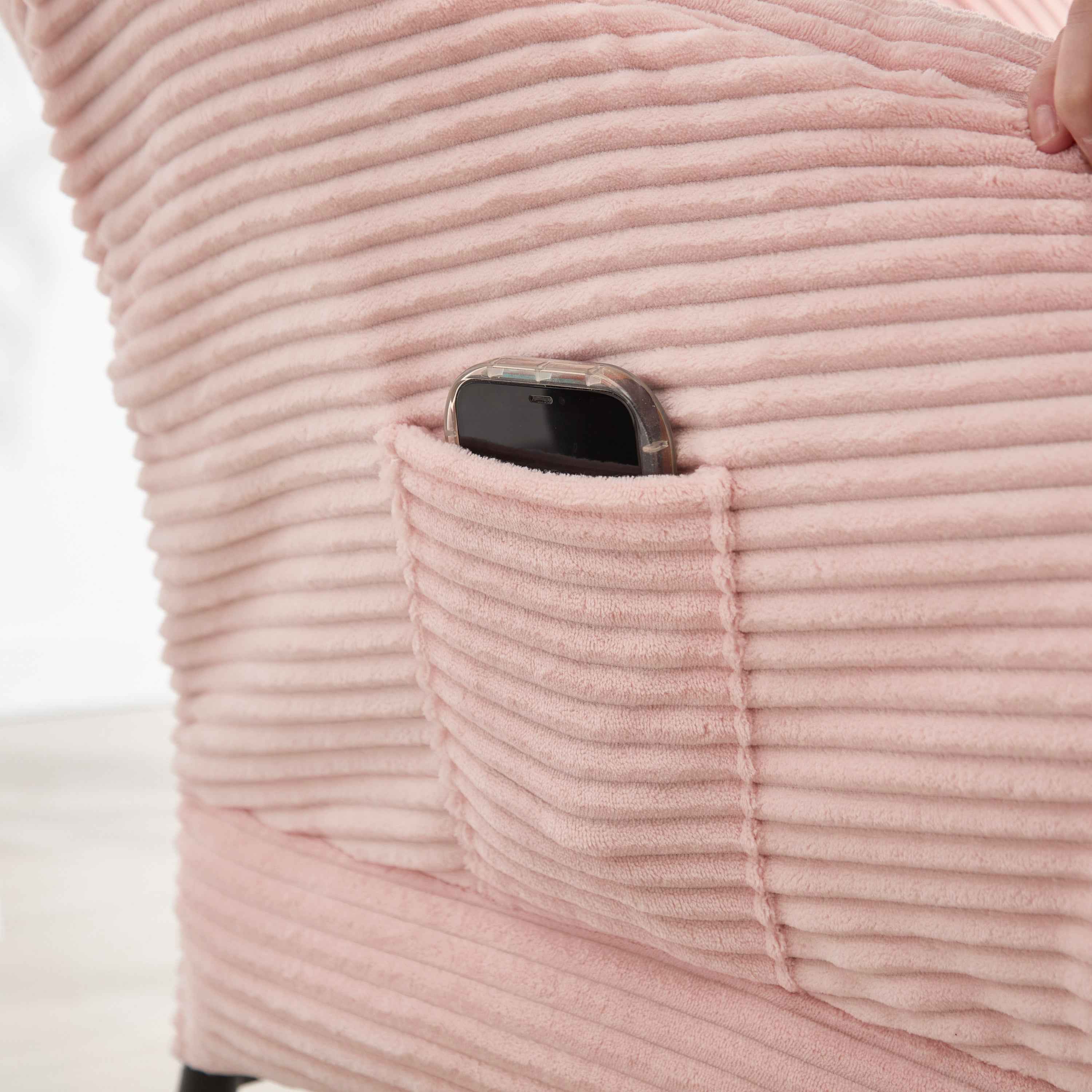 Lazy Chair with Ottoman, Modern Lounge Accent Chair with Armrests and a Side Pocket, Leisure Upholstered Sofa Chair Reading Chair with Footrest for Small Space, Corner Chair-Pink