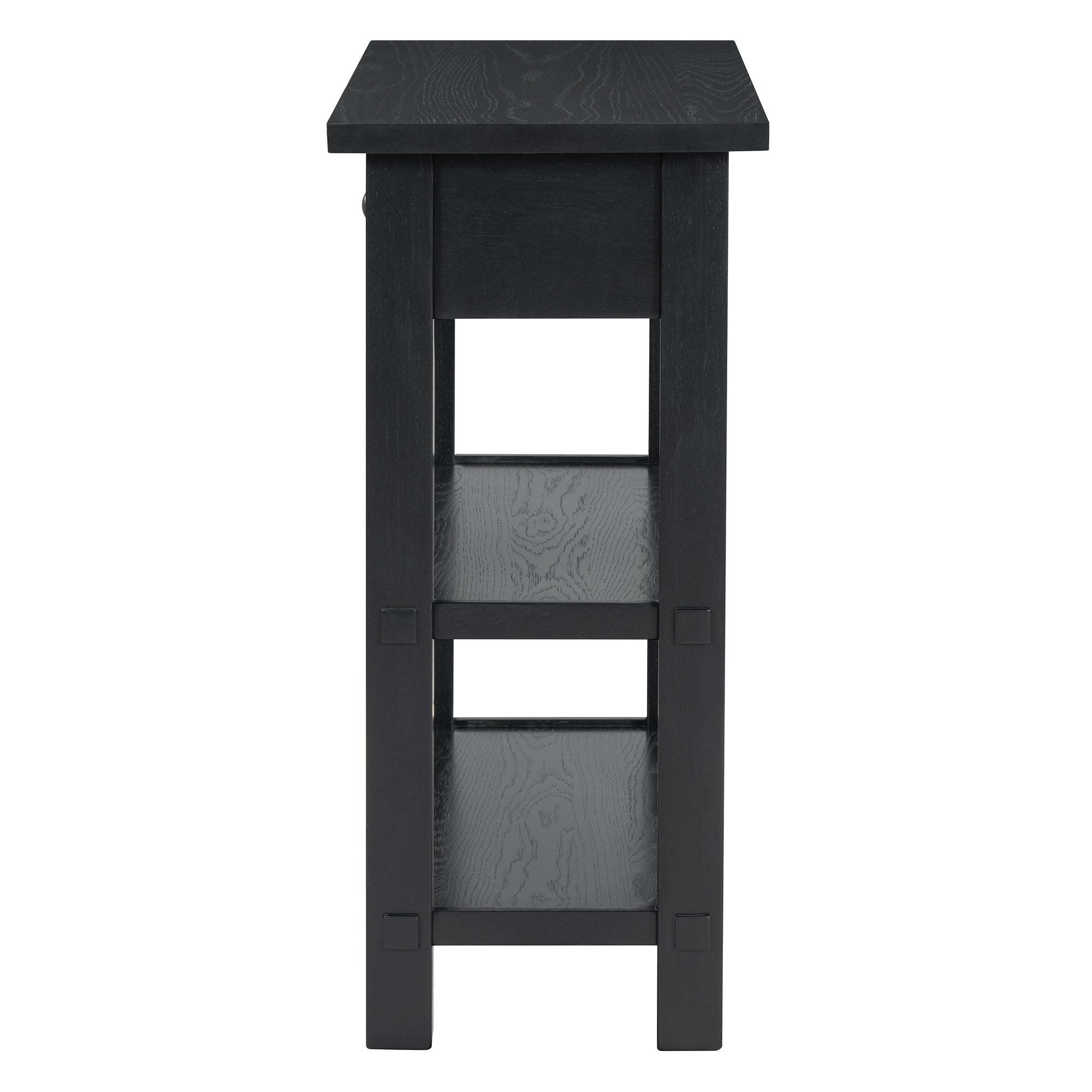 TREXM Retro Console Table with Drawer and Two Sturdy Shelves for Entryway, Living Room (Black)