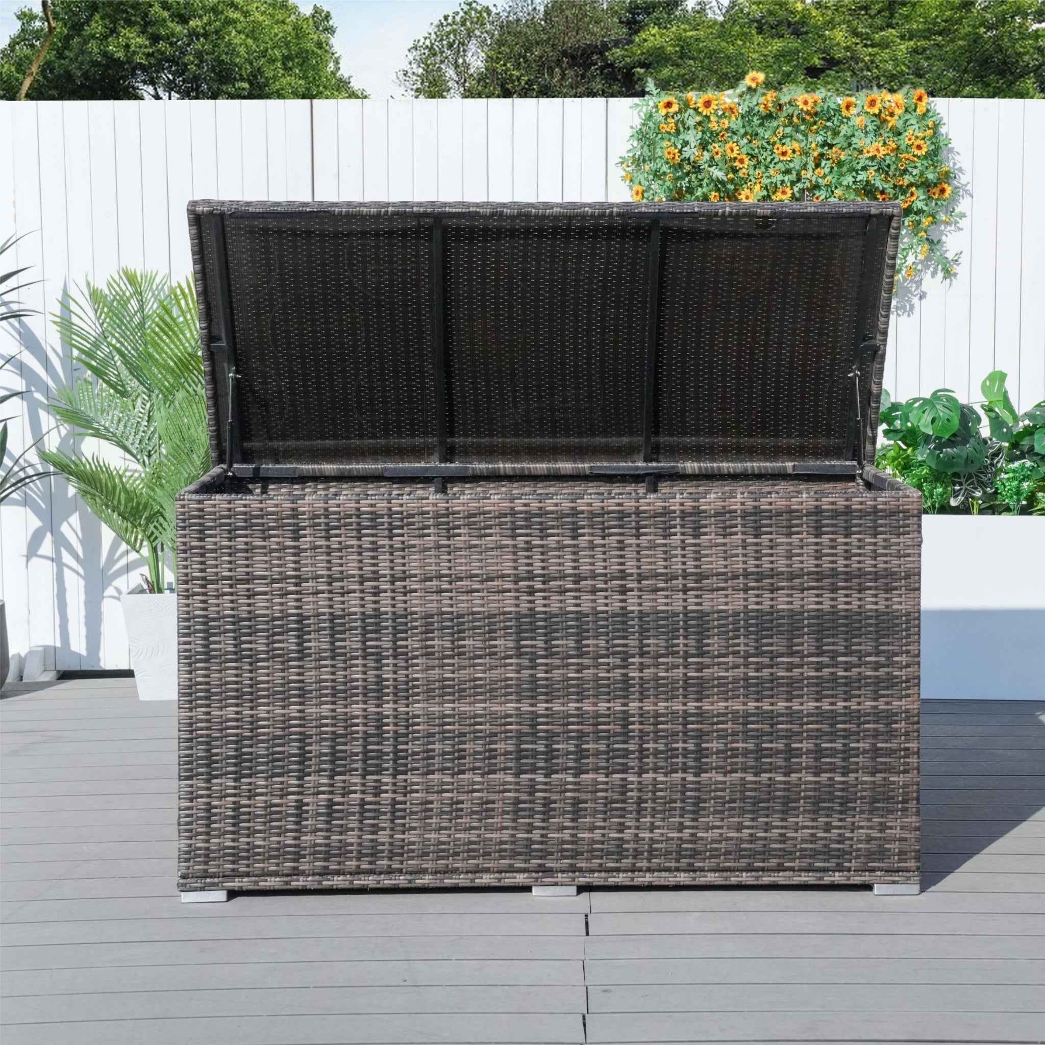 260 Gallon Capacity Outdoor Wicker Storage Box PE Wicker with Iron Frame (PA-3256B-I)