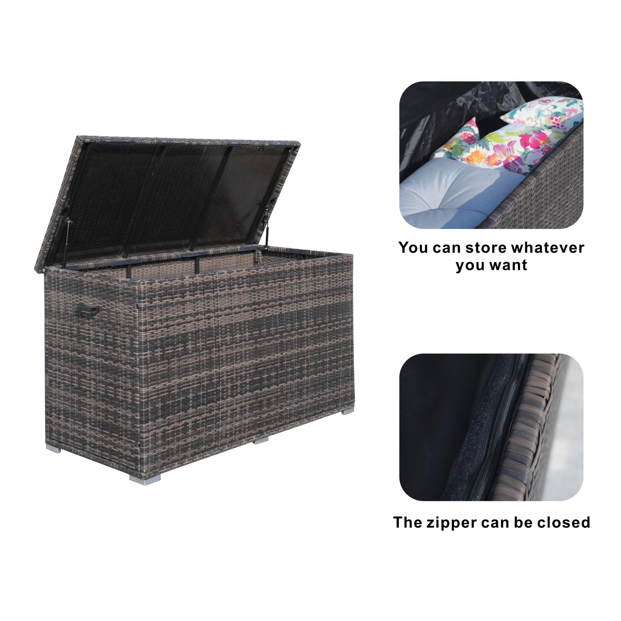 260 Gallon Capacity Outdoor Wicker Storage Box PE Wicker with Iron Frame (PA-3256-I) - Direct Wicker