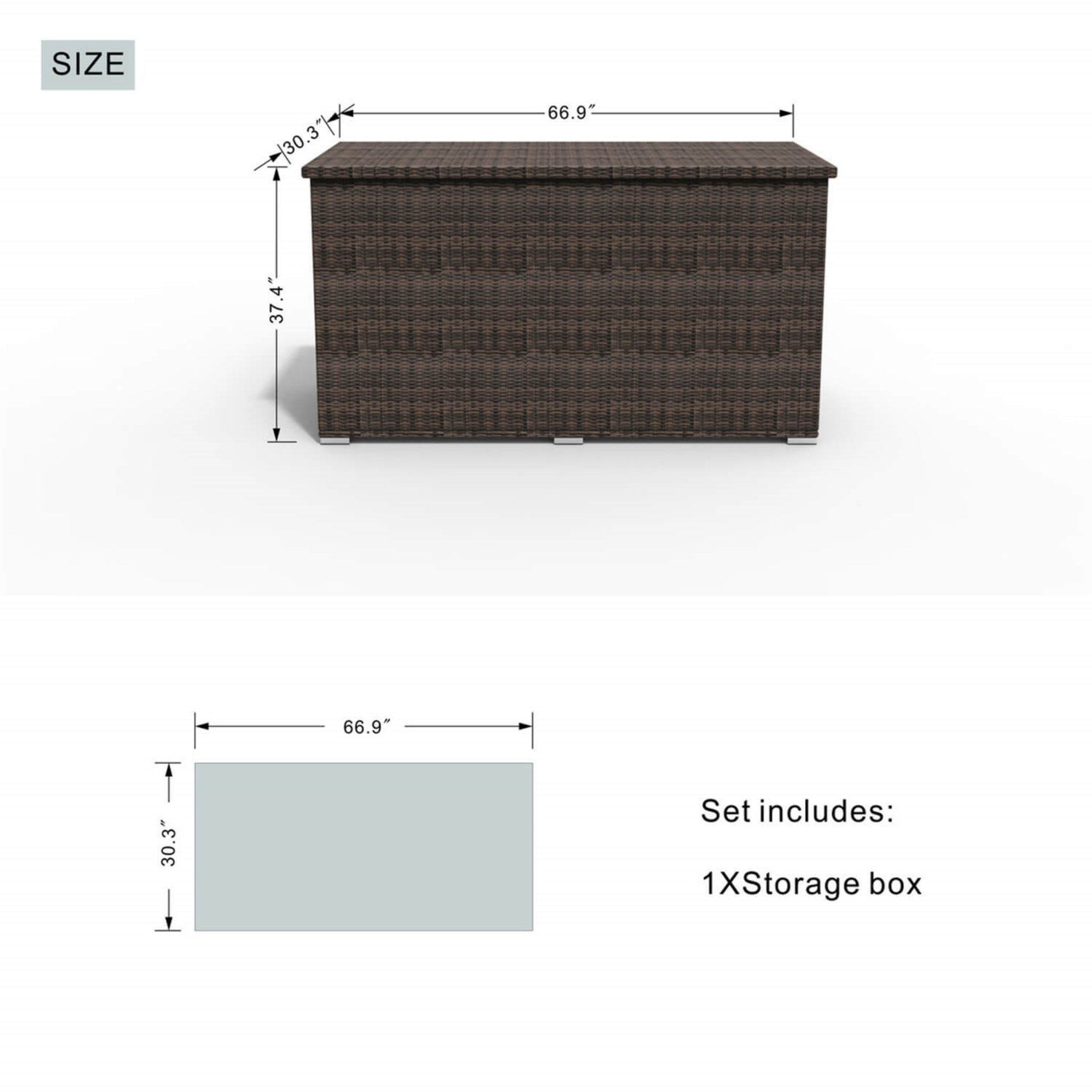 260 Gallon Capacity Outdoor Wicker Storage Box PE Wicker with Iron Frame (PA-3256-I) - Direct Wicker