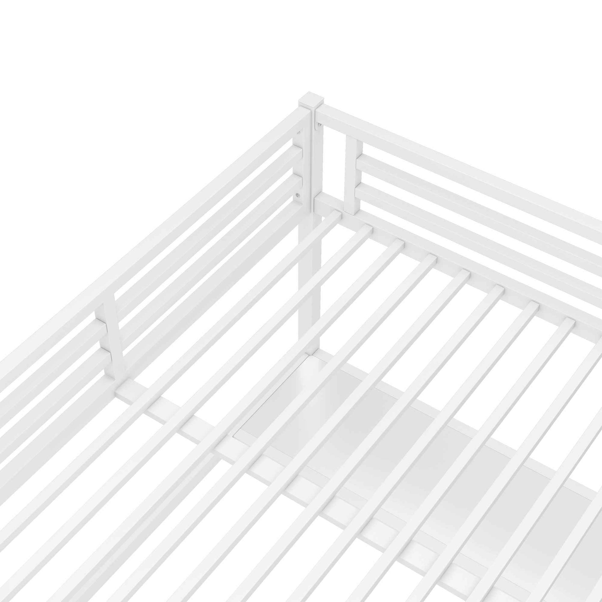 Metal Queen Size Loft Bed with Power Outlet and LED Lighted, Space-Saving, Noise Reduced, White