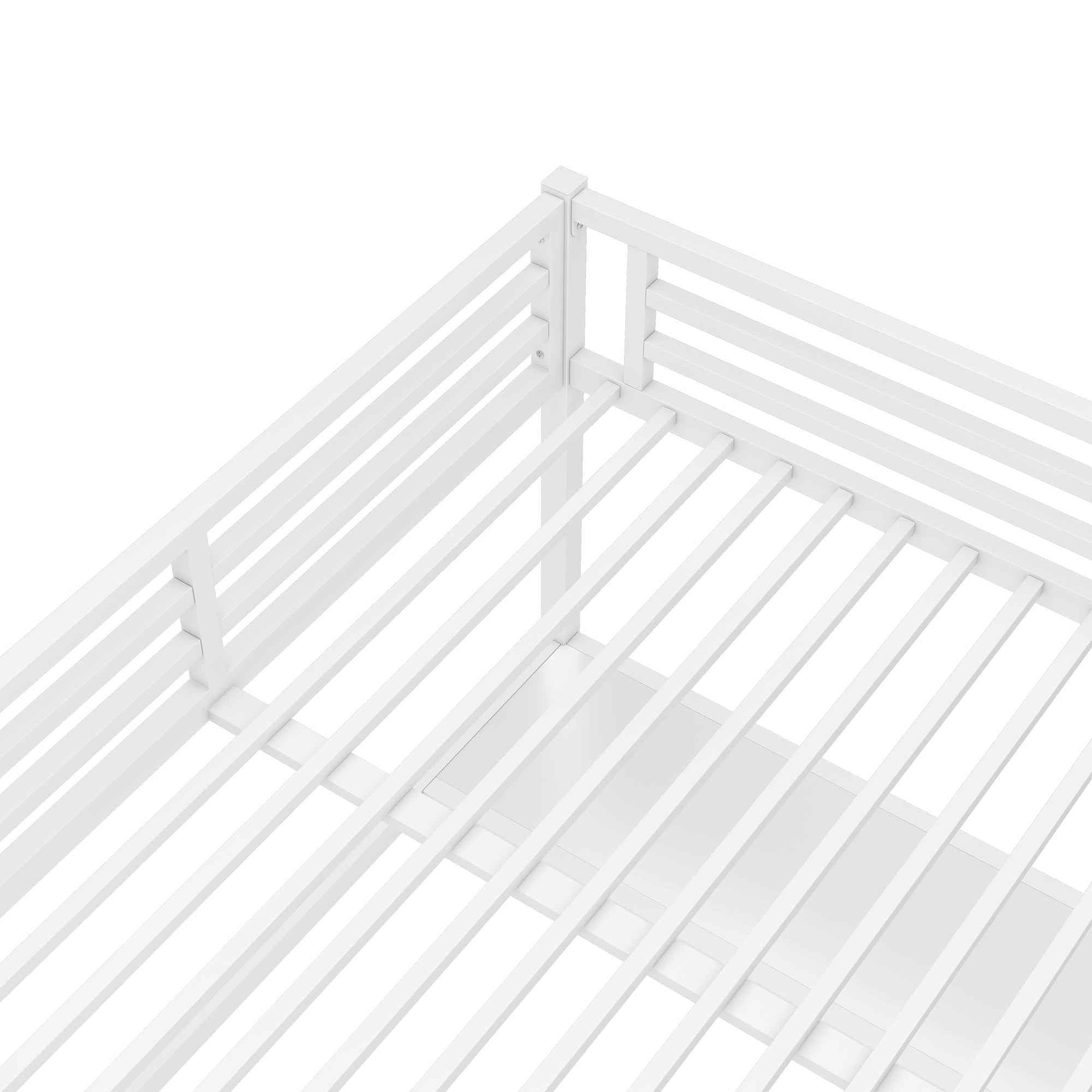 Metal Queen Size Loft Bed with Power Outlet and LED Lighted, Space-Saving, Noise Reduced, White