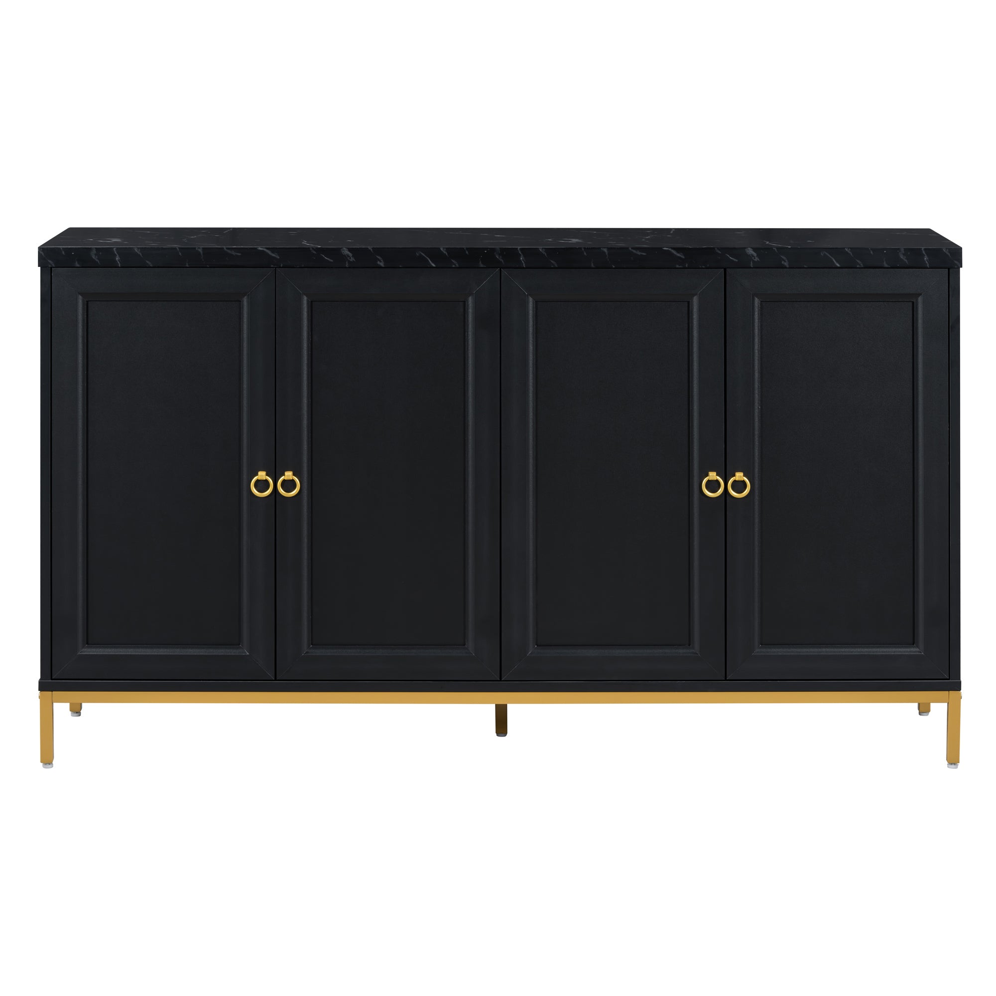 TREXM Modern Sideboard with Extra Large Storage Space with Metal Handles and Support Legs for Living Room and Dining Room (Black)