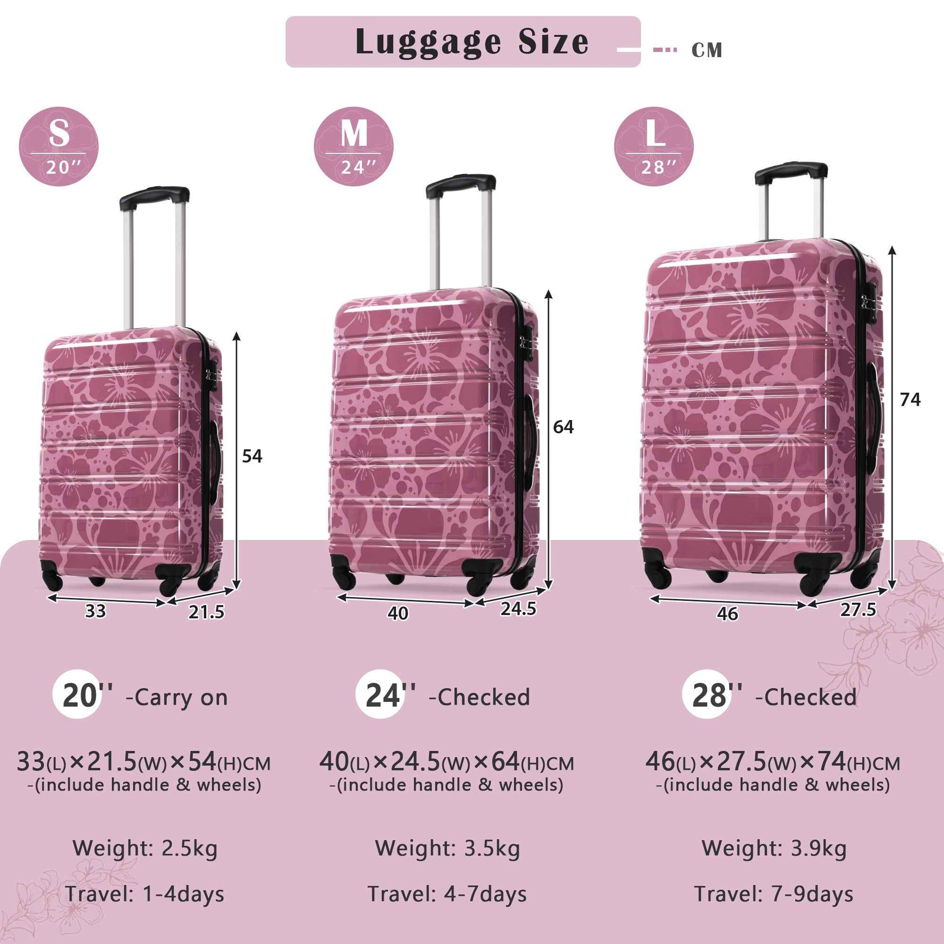 Hardshell Luggage Sets 3 pcs Spinner Suitcase with TSA Lock Lightweight-20'+24'+28' Luggages