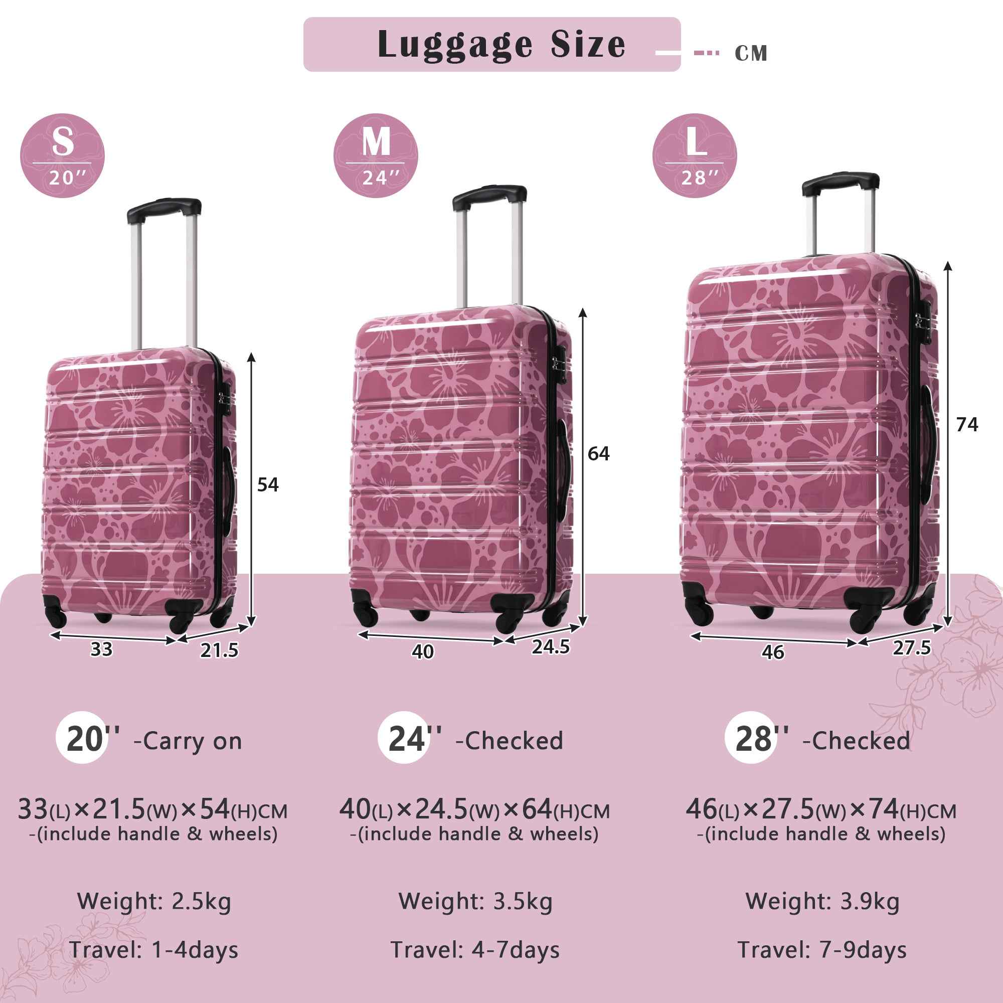 Hardshell Luggage Sets 3 pcs Spinner Suitcase with TSA Lock Lightweight-20'+24'+28' Luggages
