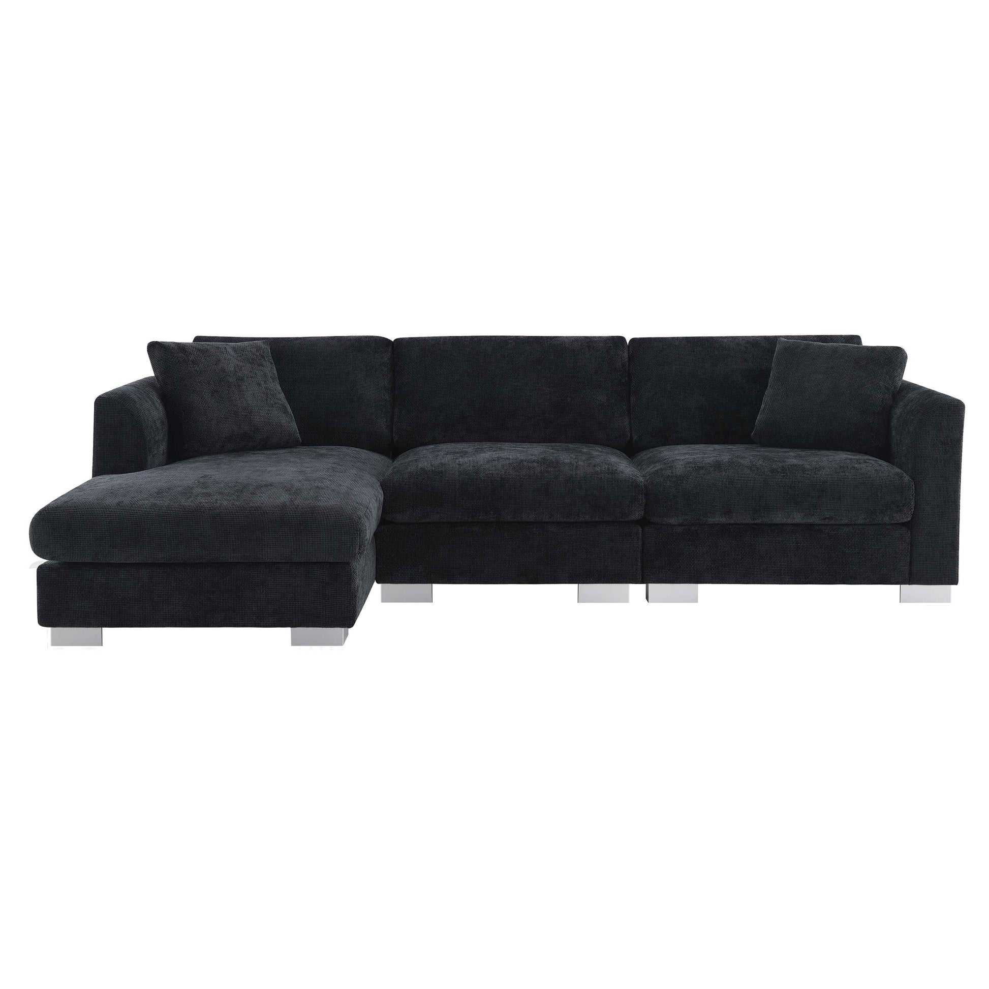 Modern Cloud L-Shaped Sectional Sofa with Chaise, Chenille Fabric, 3 Colors, 96*56 inches