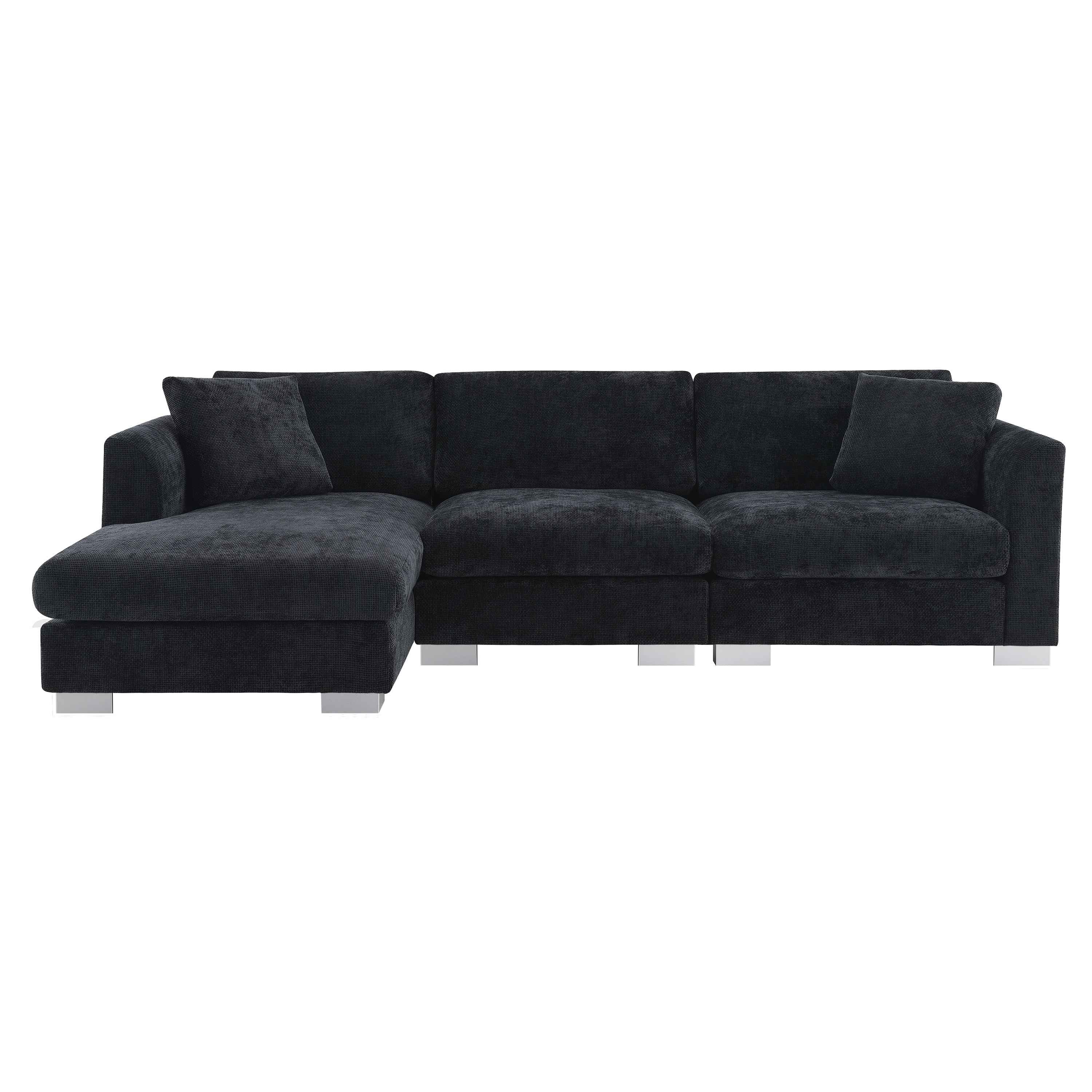 Modern Cloud L-Shaped Sectional Sofa with Chaise, Chenille Fabric, 3 Colors, 96*56 inches