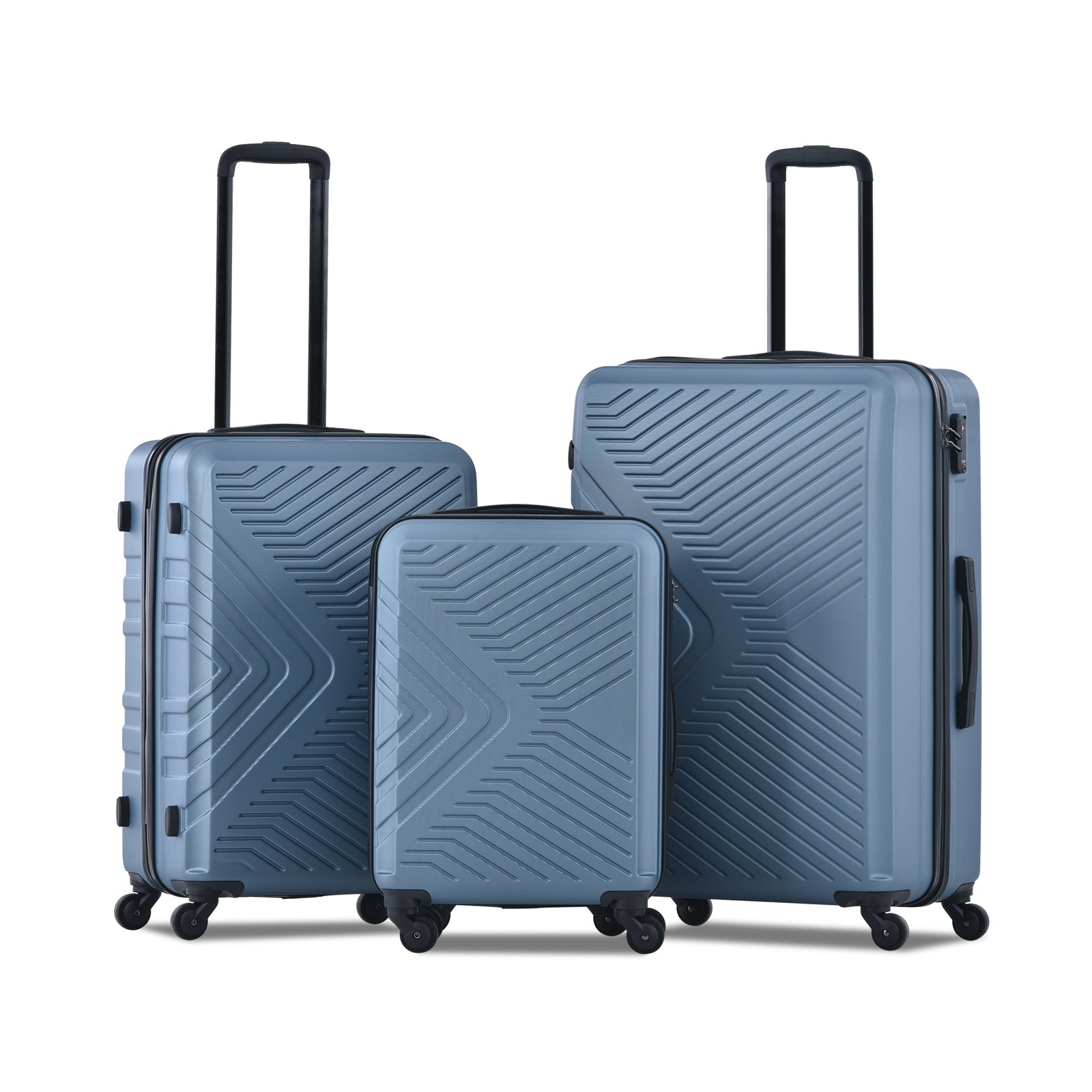 3 Piece Luggage Sets ABS Lightweight Suitcase with Two Hooks, Spinner Wheels, TSA Lock, (20/24/28) Blue