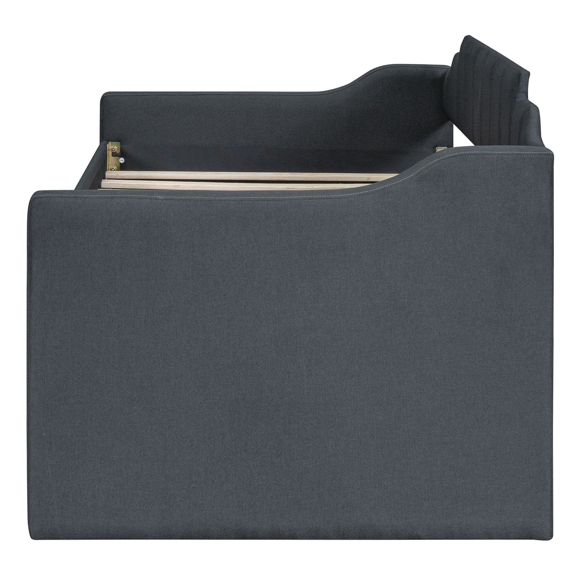 Twin Size Upholstered Daybed with Trundle and Three Drawers,Grey - Abrihome