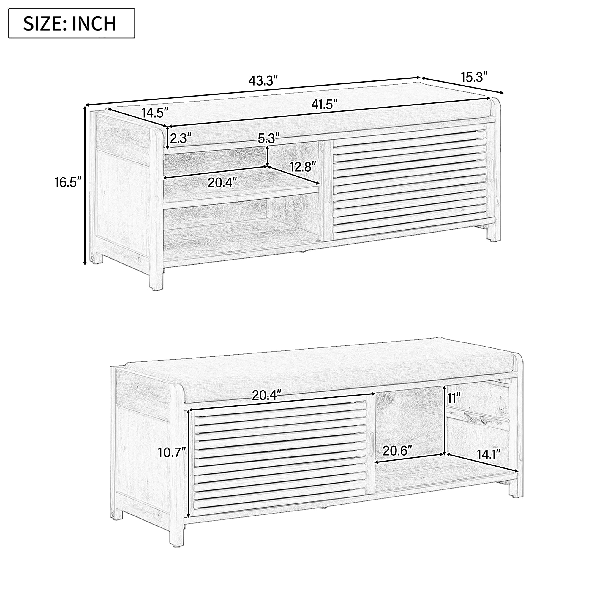 TREXM Distressed Shutter Storage Bench with Acacia Veneer for Retro Charm for Living Room, Entryway (White)